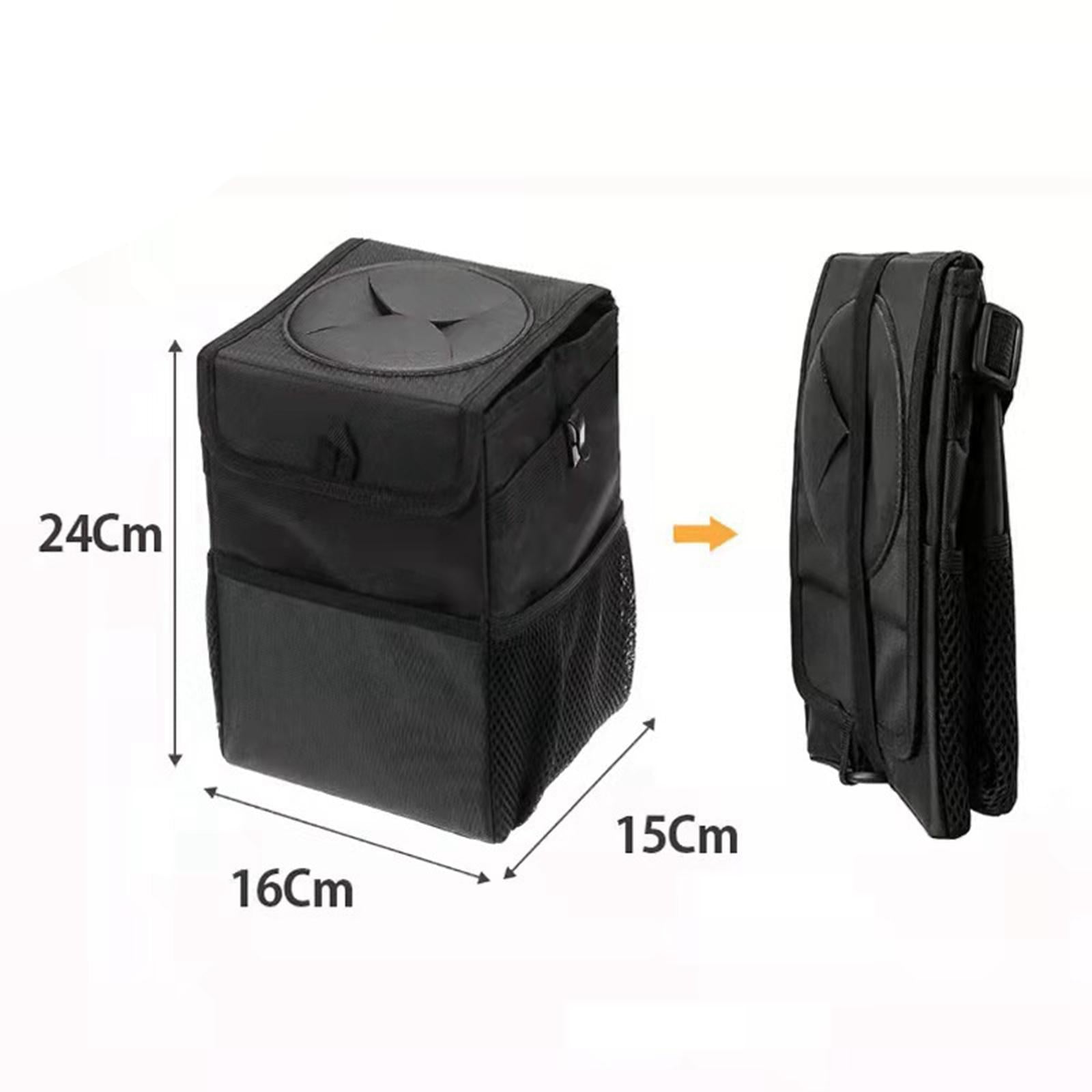 Car Trash Can with Lid Foldable Storage Pocket Scratch Resistant Rubbish Bin