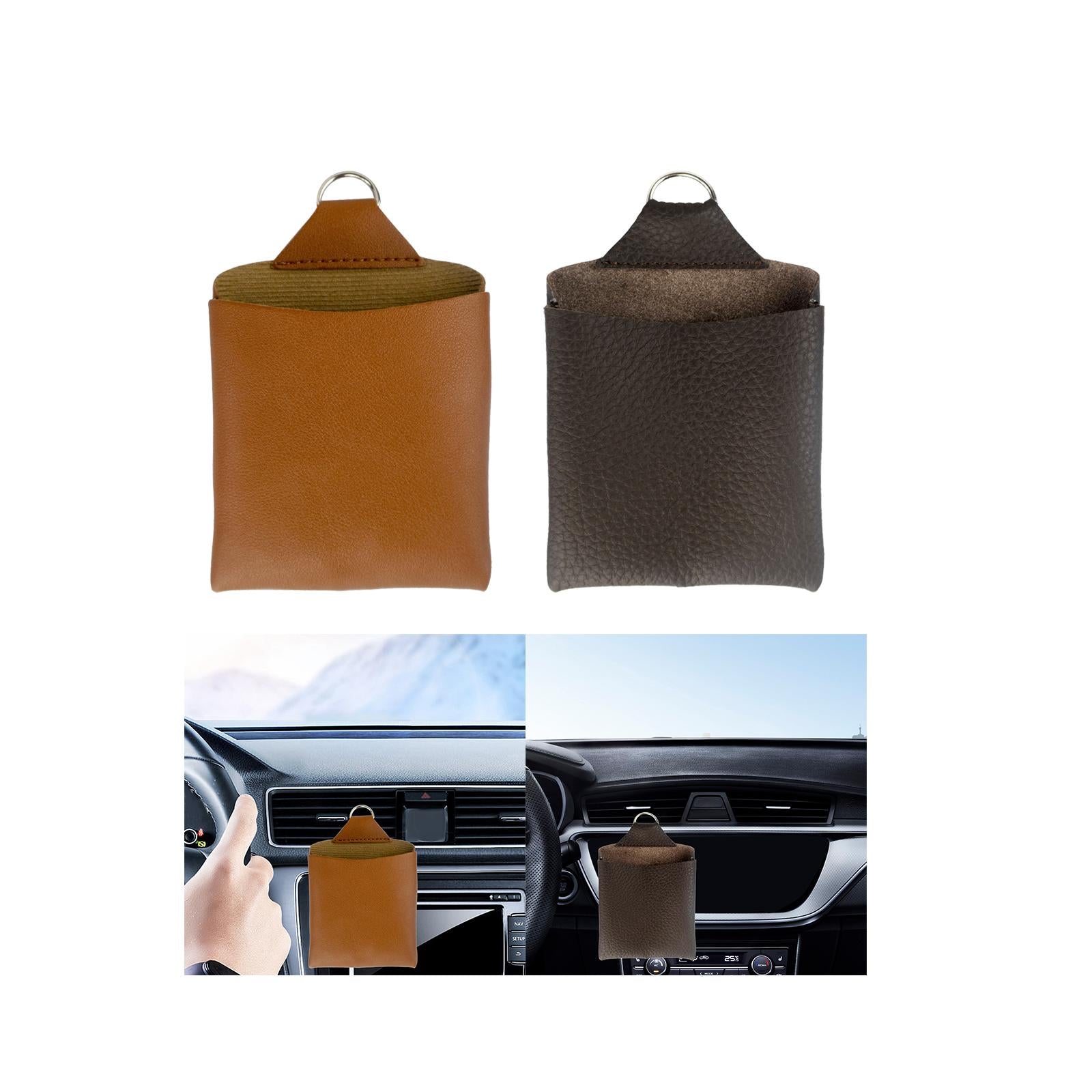 Car Air Vent Organizer Practical PU Leather for Small Items Keys Phones brown