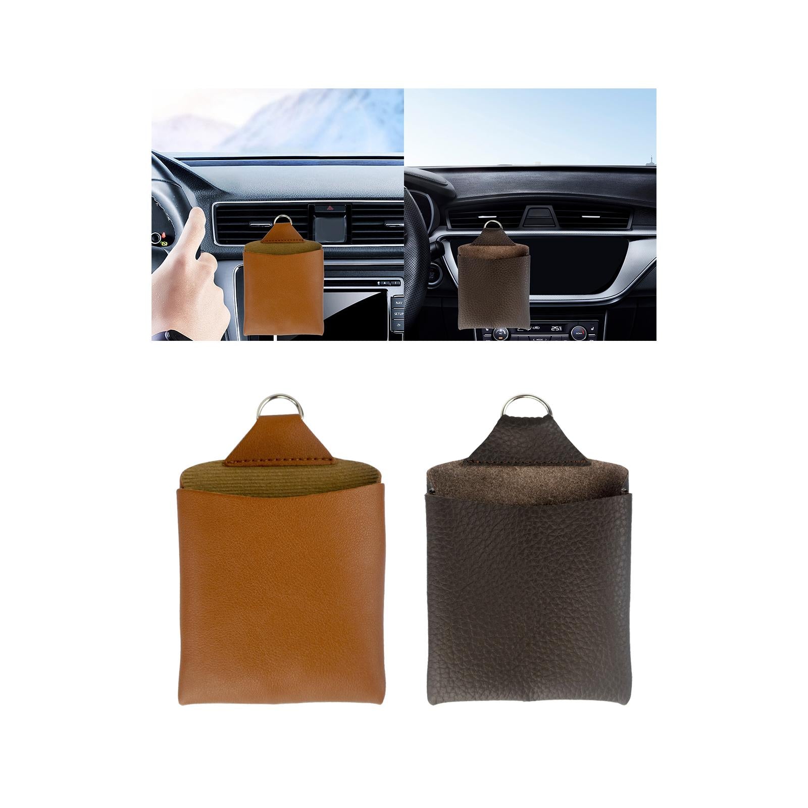 Car Air Vent Organizer Practical PU Leather for Small Items Keys Phones brown