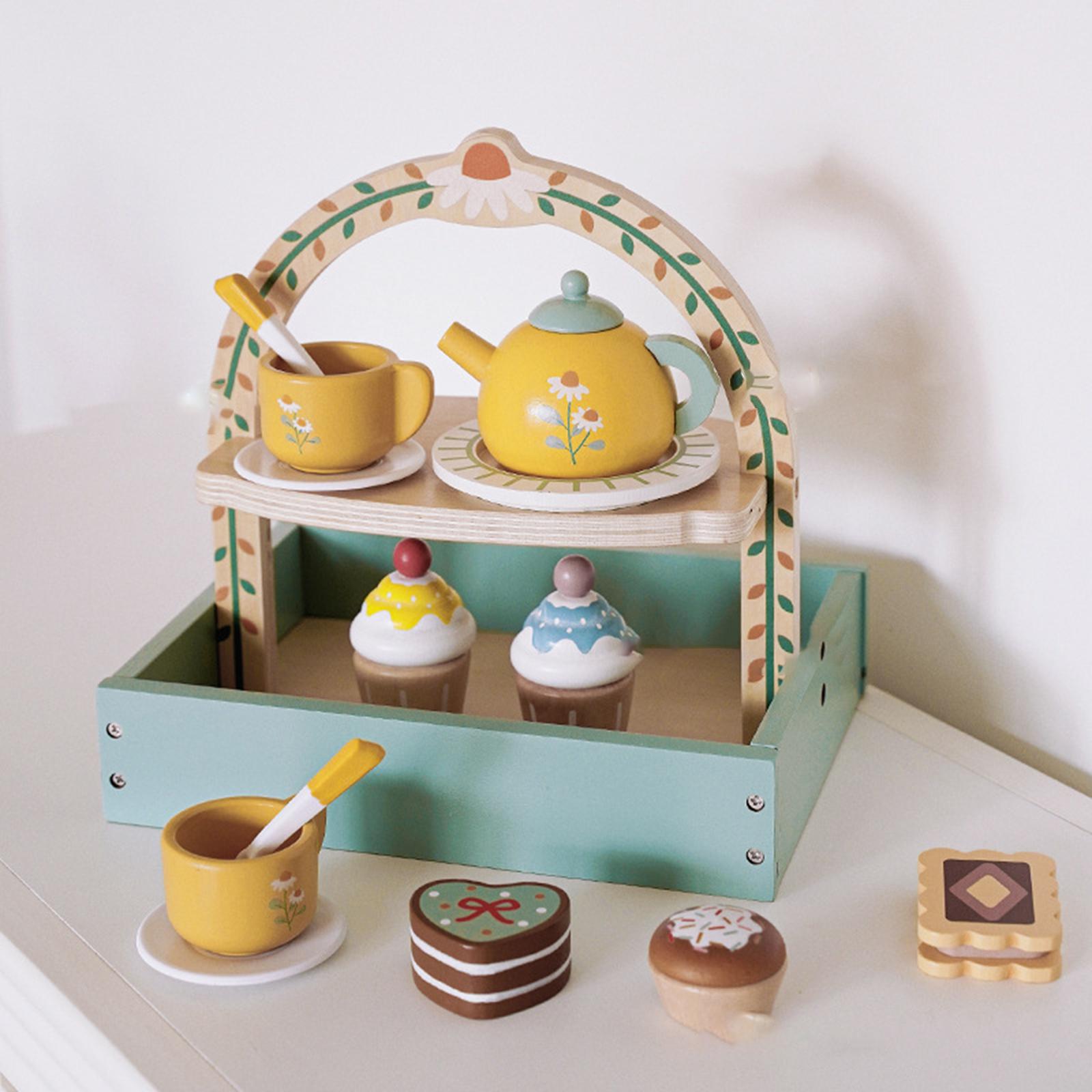 Wooden Tea Set Colorful for Children Gift Age 3 4 5 6 Year Old Toddlers