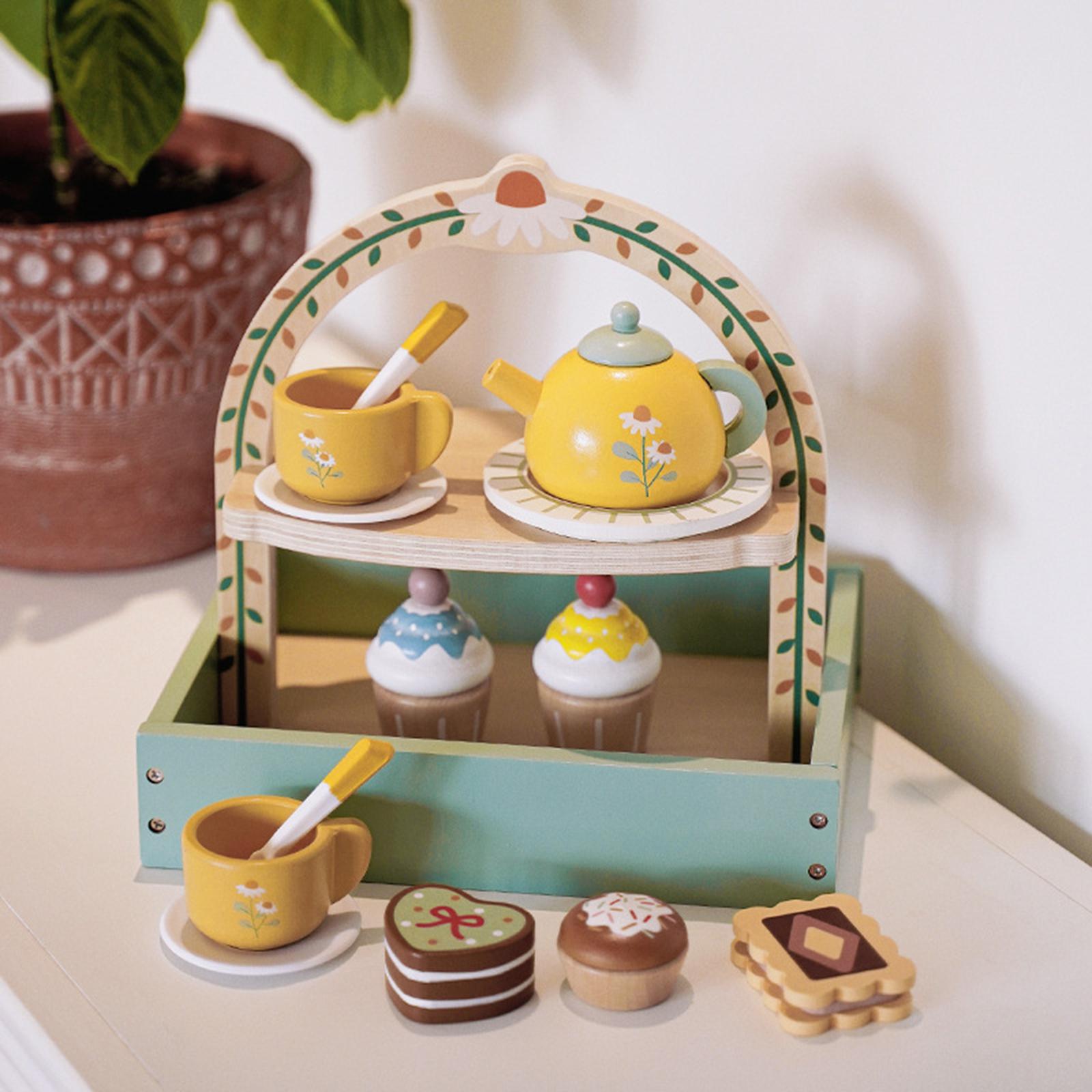 Wooden Tea Set Colorful for Children Gift Age 3 4 5 6 Year Old Toddlers