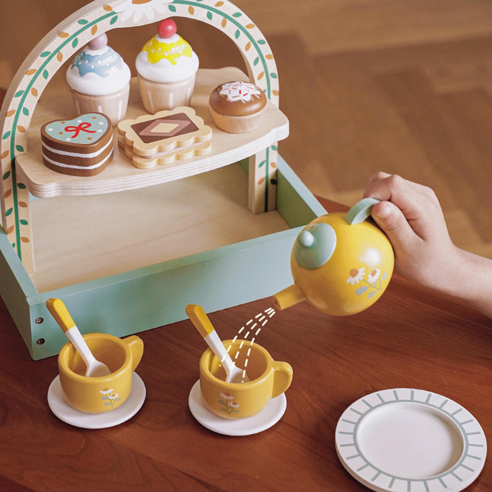 Wooden Tea Set Colorful for Children Gift Age 3 4 5 6 Year Old Toddlers