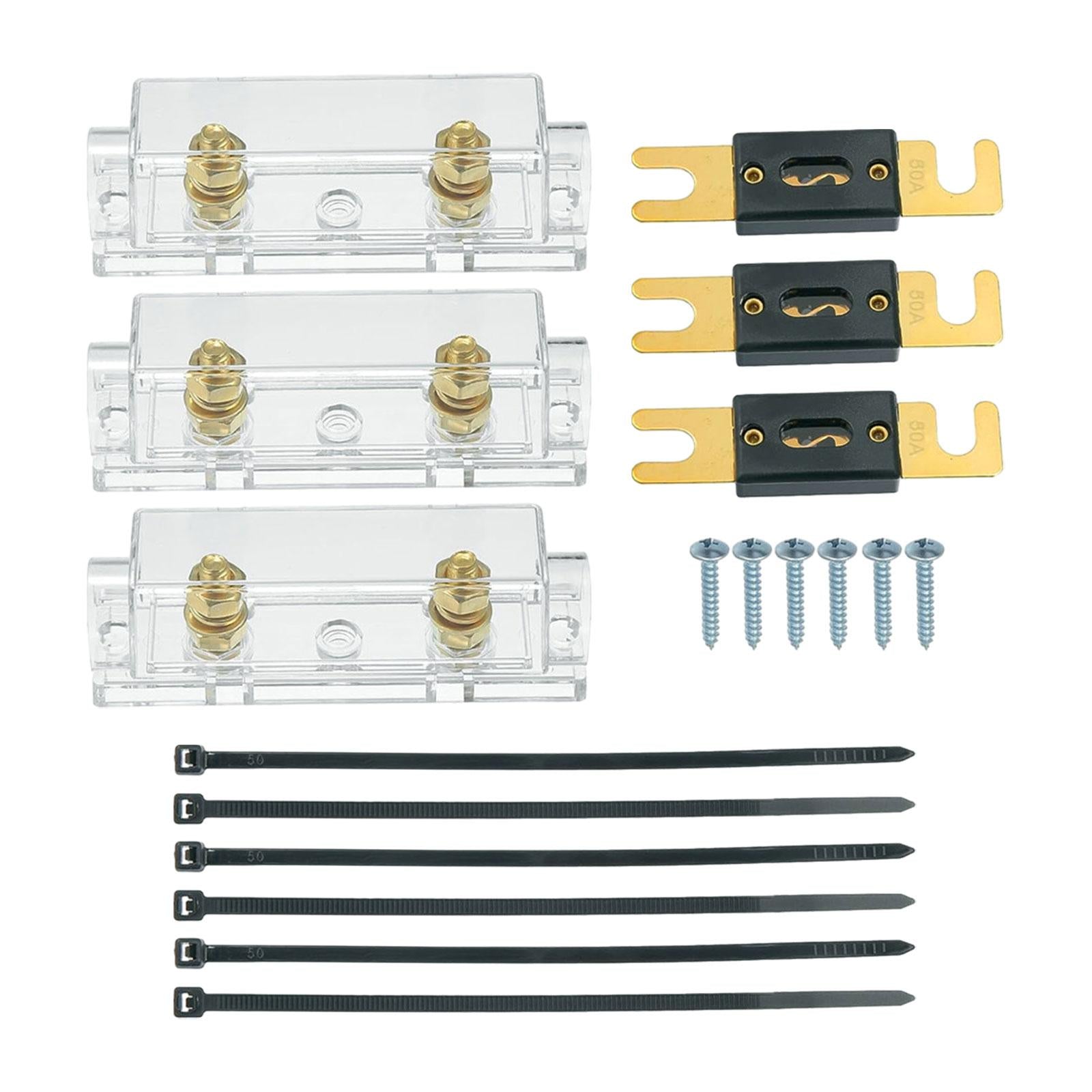 3Pcs Anl Fuse with Fuses Holders Boat Automotive Replacement Anl Fuse Holder 100A