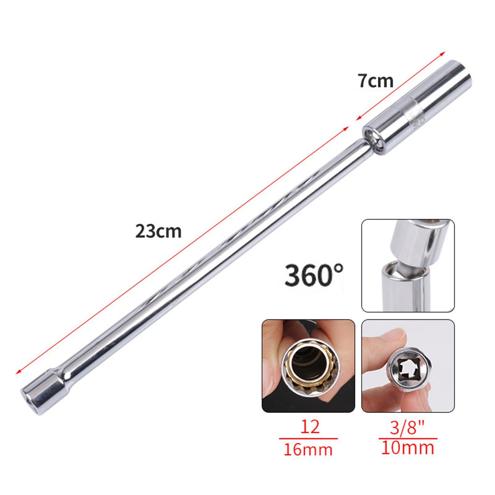 Magnetic Spark Plug Socket 3/8inch Drive 12 Points Wrench Car Repair Swivel 300mm 16mm