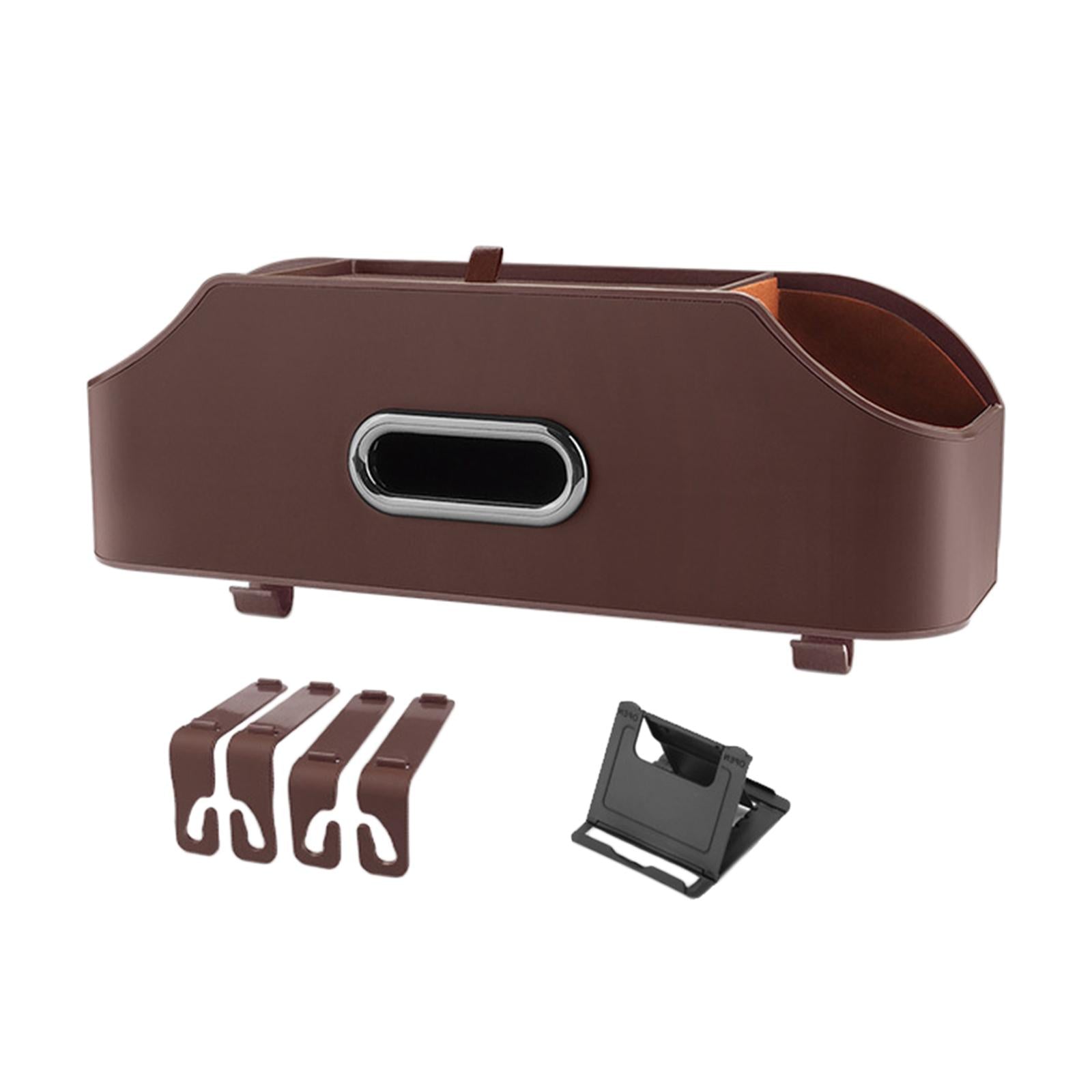 Car Seat Back Organizer Tissue Holder PU Leather Travel Backseat Storage Box Brown