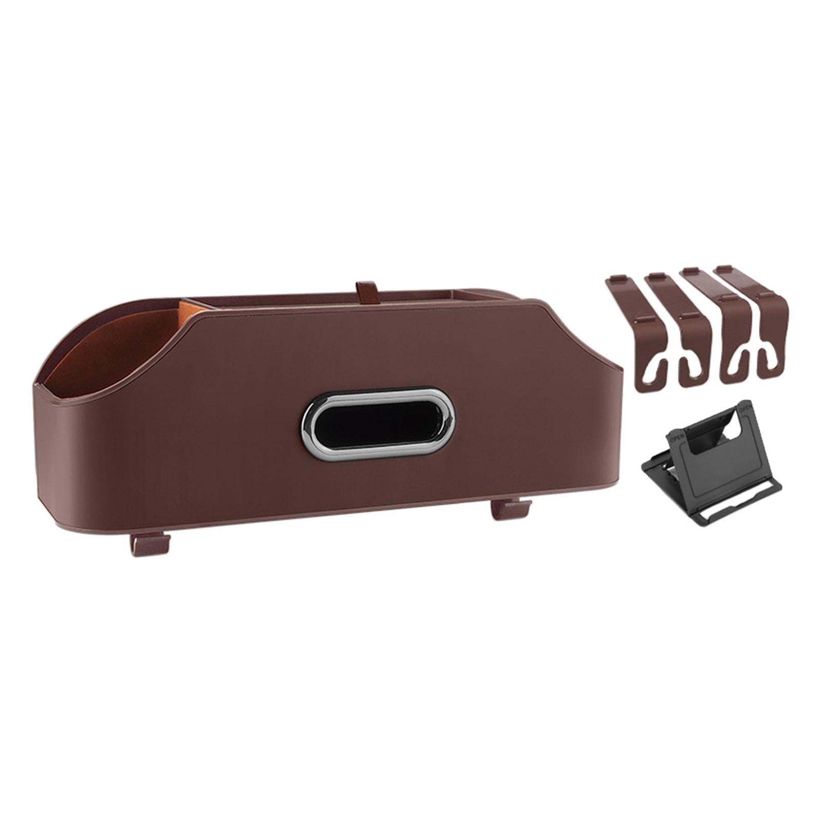 Car Seat Back Organizer Tissue Holder PU Leather Travel Backseat Storage Box Brown