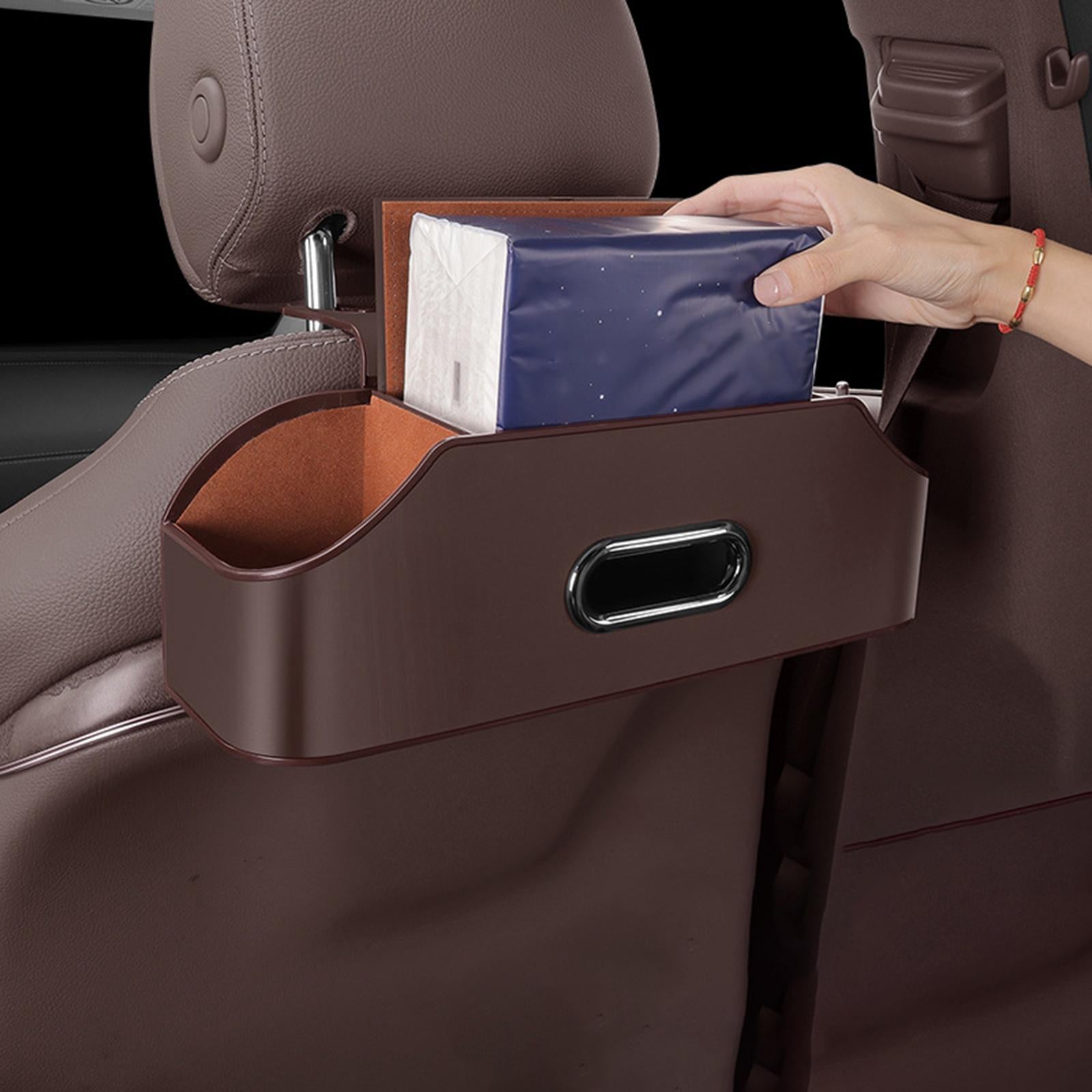 Car Seat Back Organizer Tissue Holder PU Leather Travel Backseat Storage Box Brown