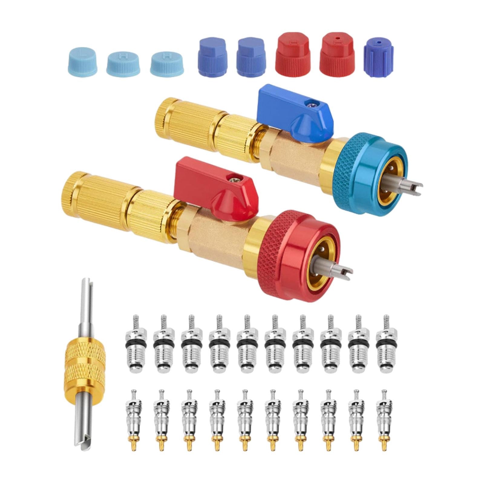 High Low Pressure Valve Core Remover Tools Set with Car Air Conditioner Caps
