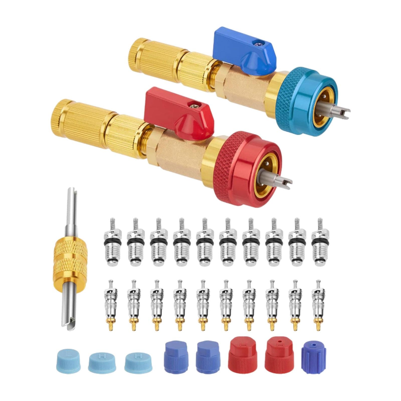 High Low Pressure Valve Core Remover Tools Set with Car Air Conditioner Caps