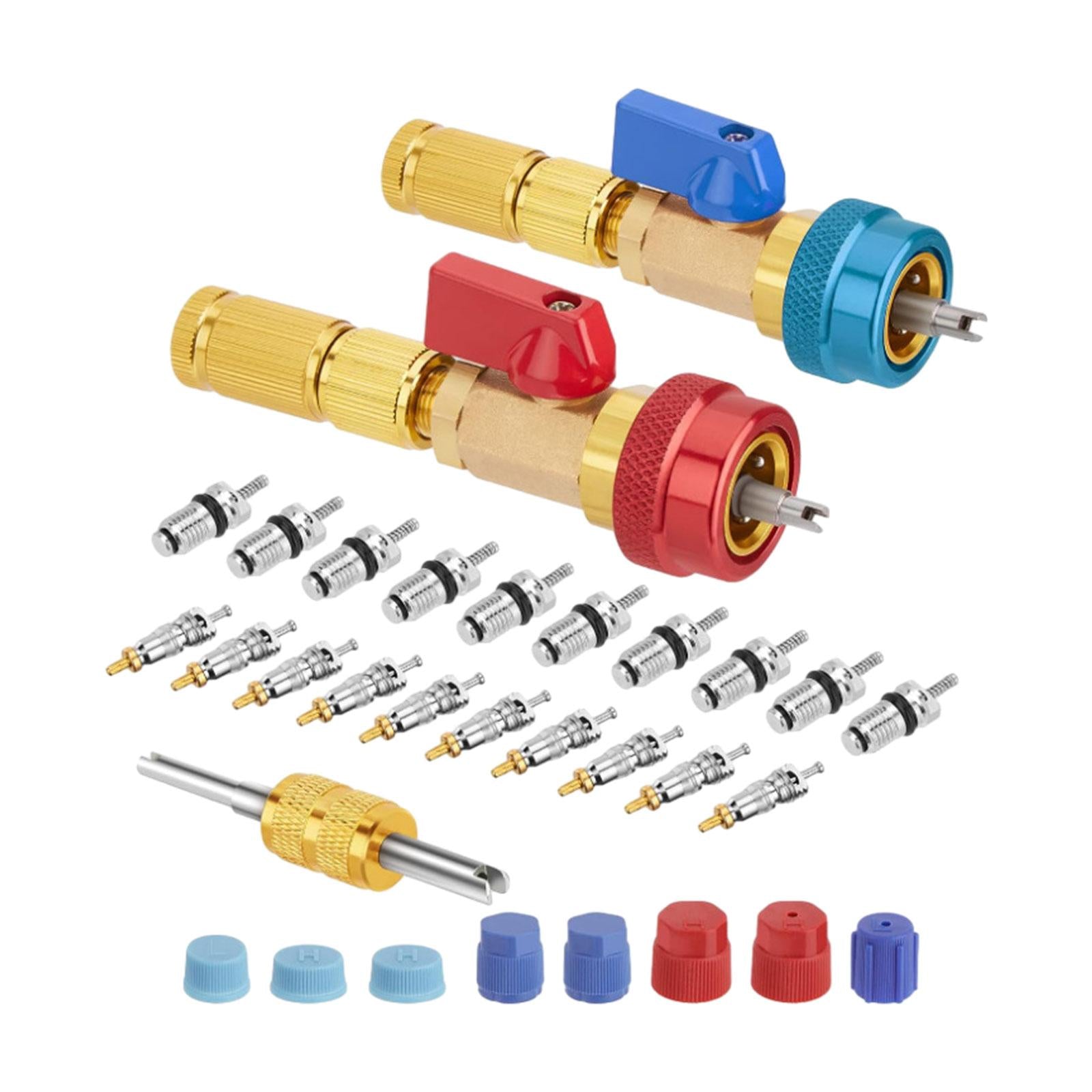 High Low Pressure Valve Core Remover Tools Set with Car Air Conditioner Caps