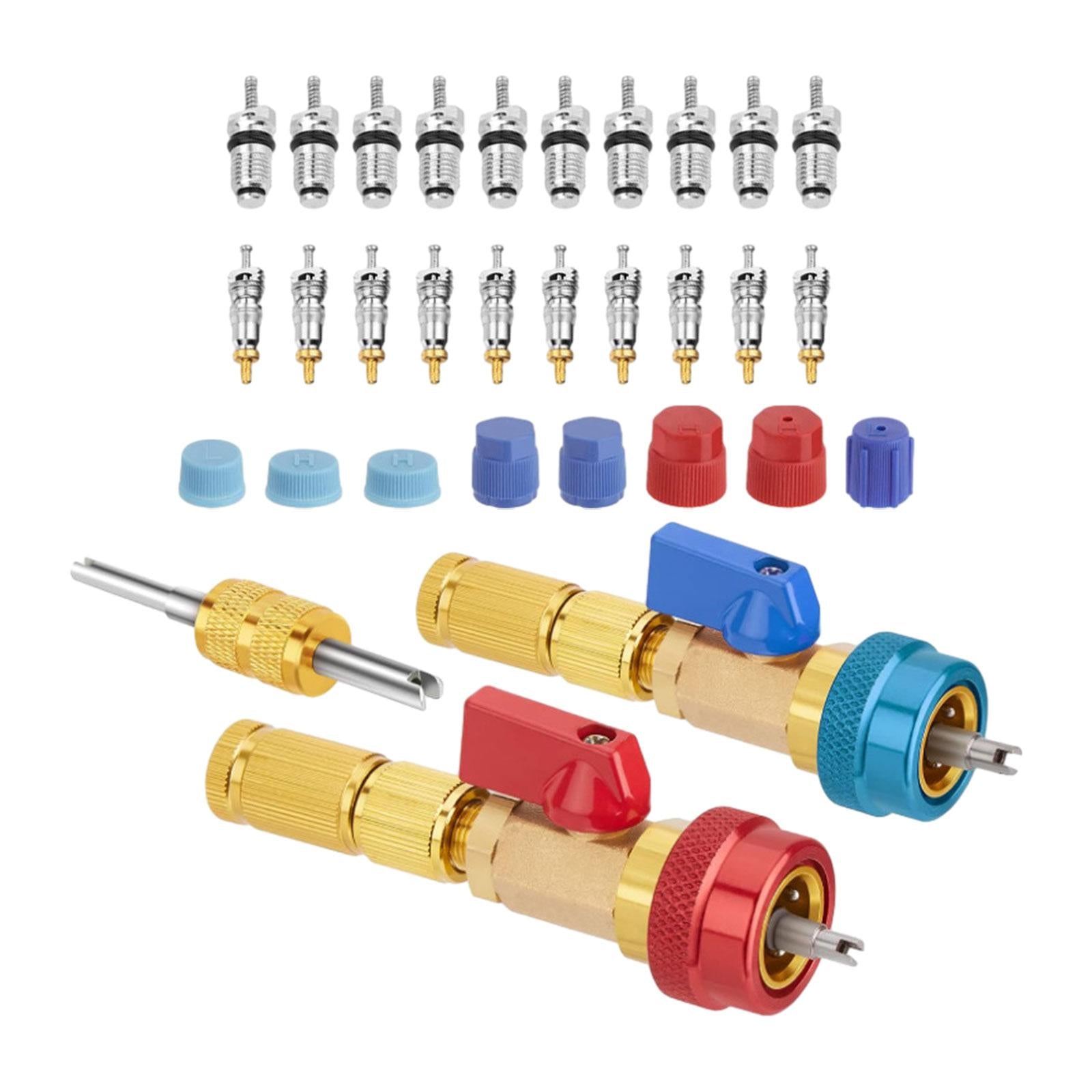 High Low Pressure Valve Core Remover Tools Set with Car Air Conditioner Caps