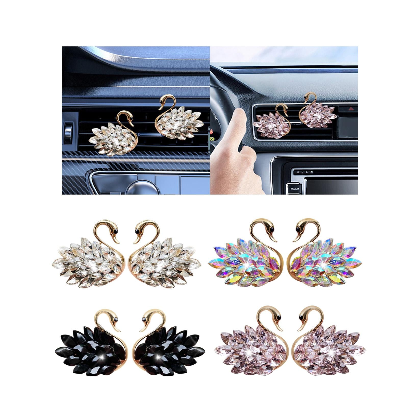 2x Car Air Outlet Fresheners Diffuser Clip Modern with Sparkling Rhinestones White