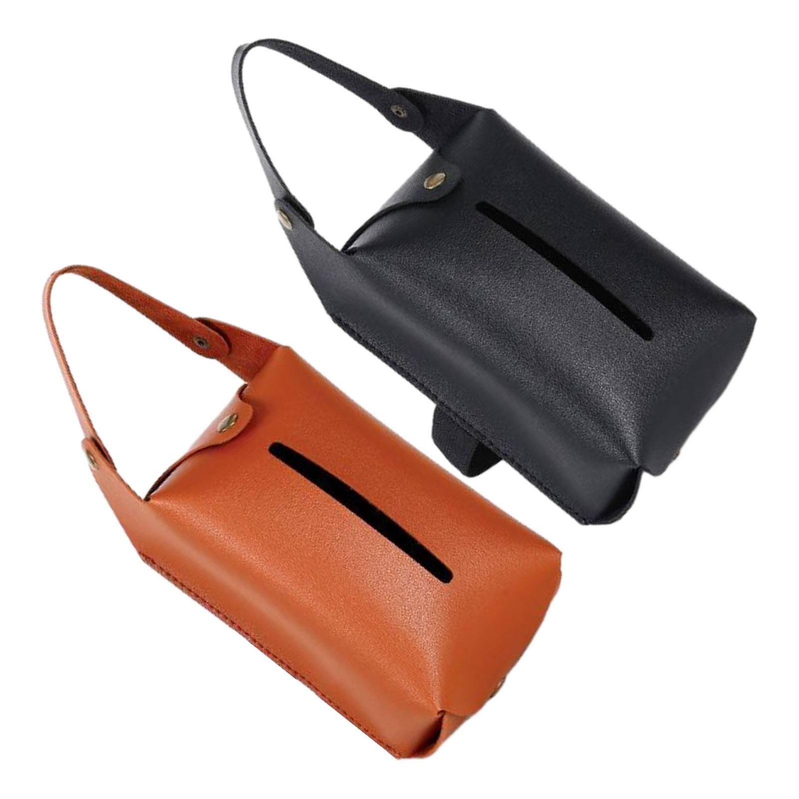 Car Tissue Holder PU Leather Napkin Box Sturdy Fashionable with Elastic Band Black