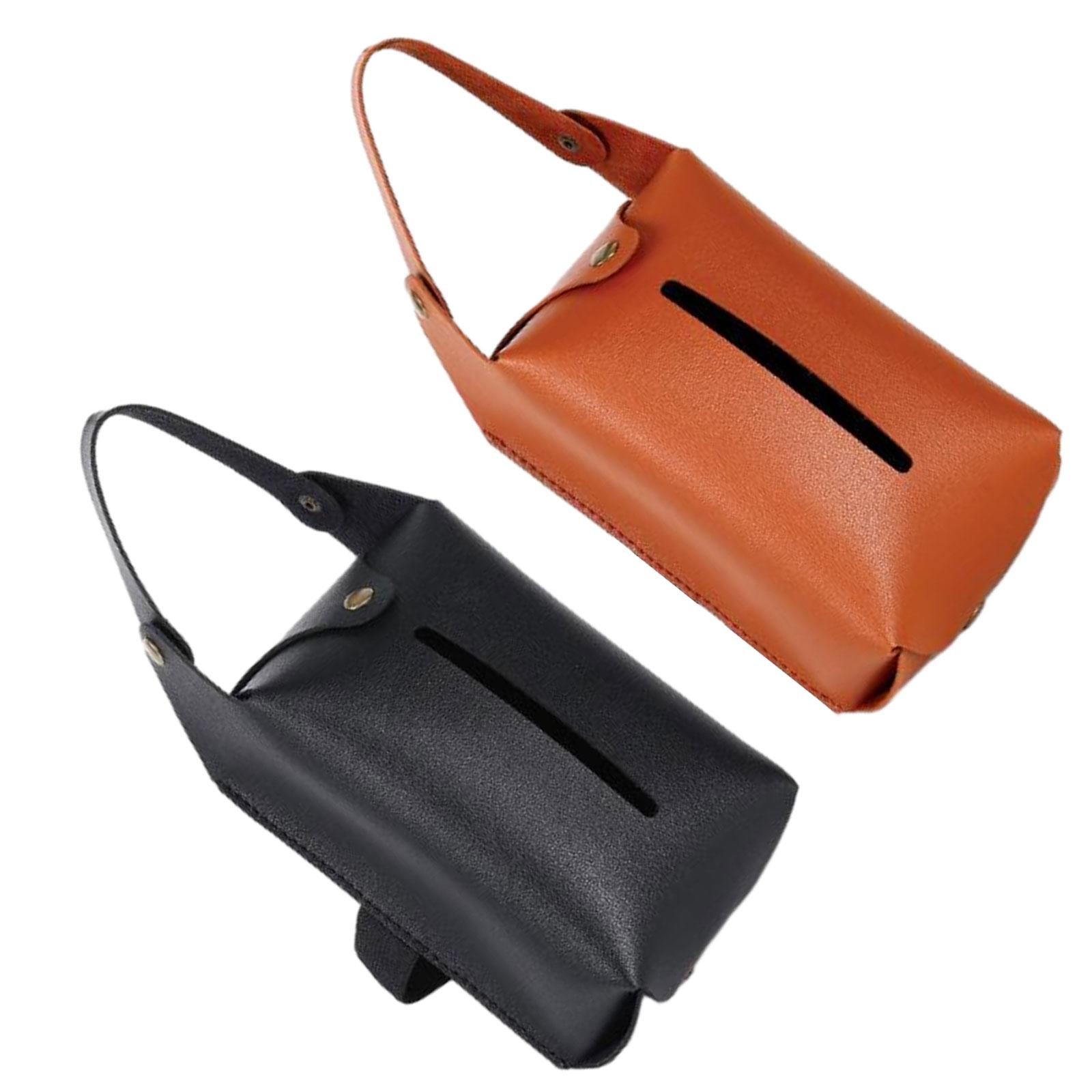 Car Tissue Holder PU Leather Napkin Box Sturdy Fashionable with Elastic Band Black
