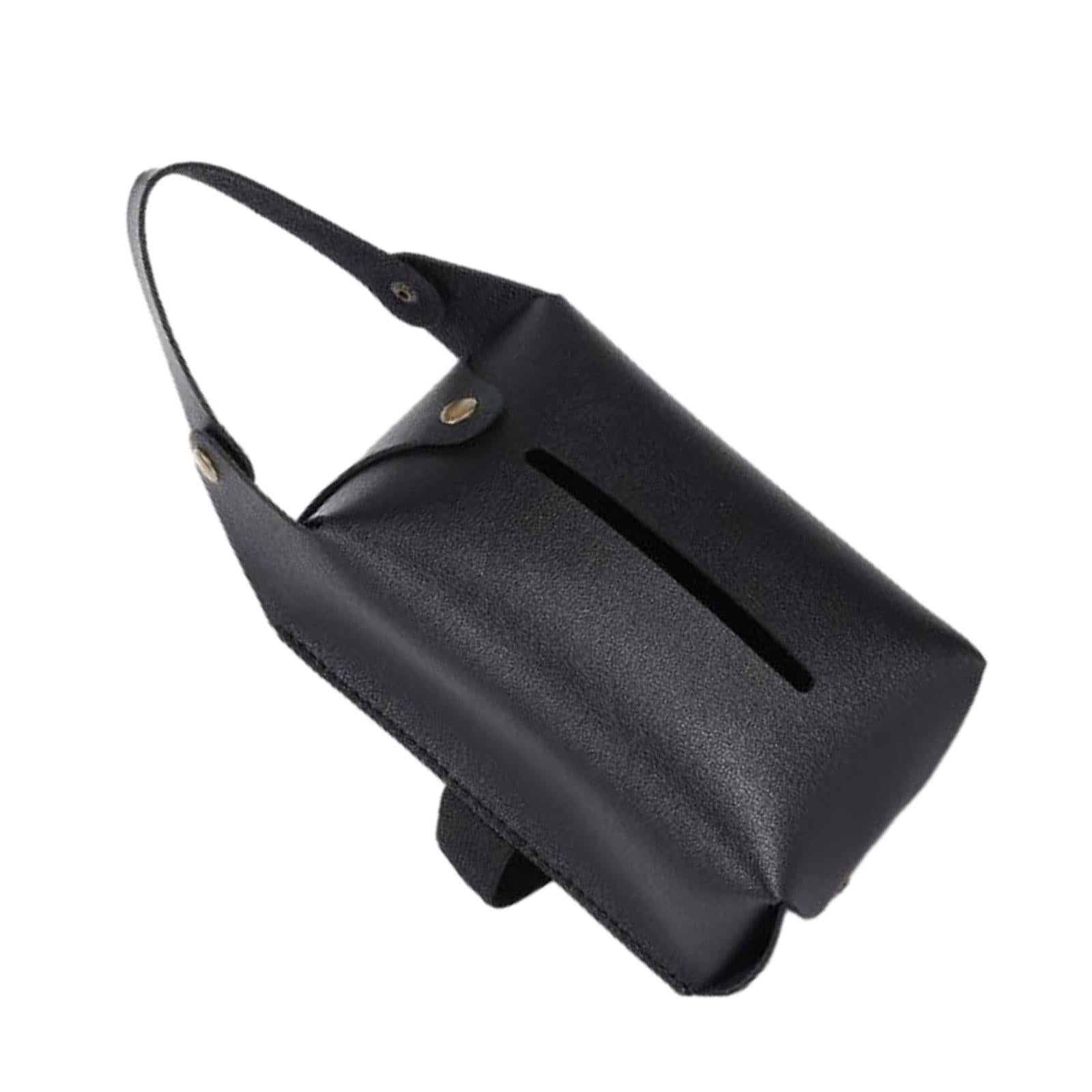 Car Tissue Holder PU Leather Napkin Box Sturdy Fashionable with Elastic Band Black