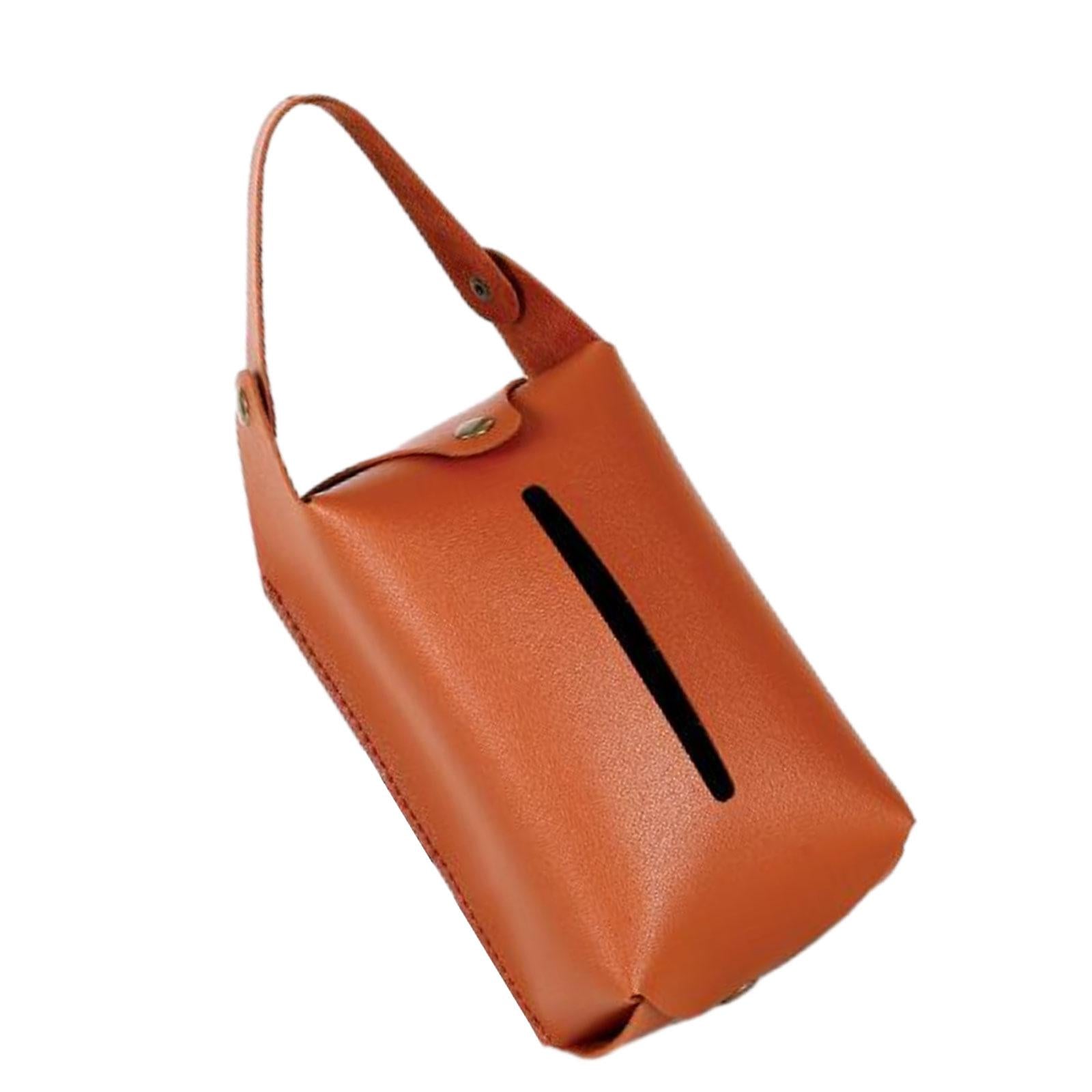 Car Tissue Holder PU Leather Napkin Box Sturdy Fashionable with Elastic Band Light Brown