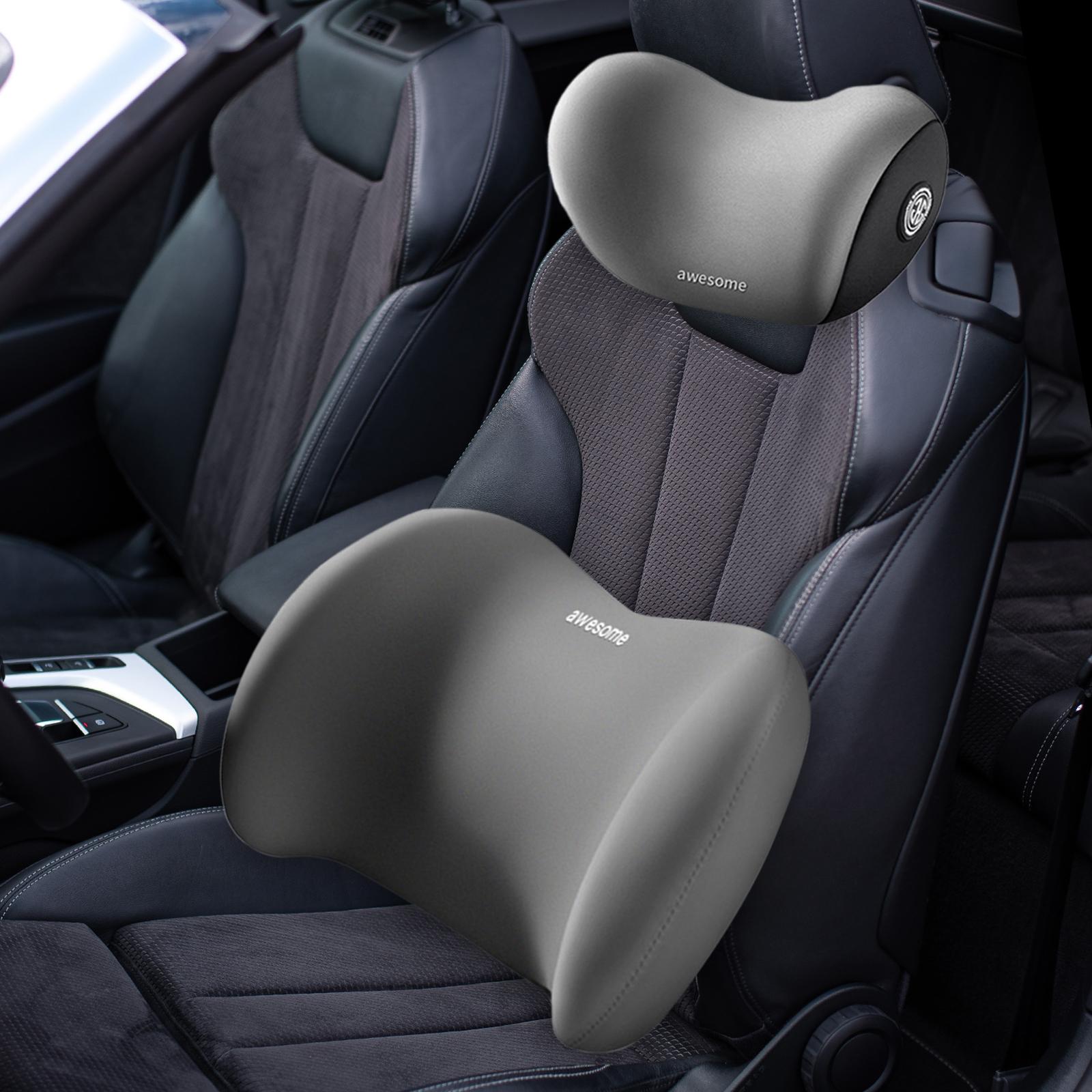 Car Neck Support Pillow and Waist Back Pillow Set for Neck Back Sturdy Grey