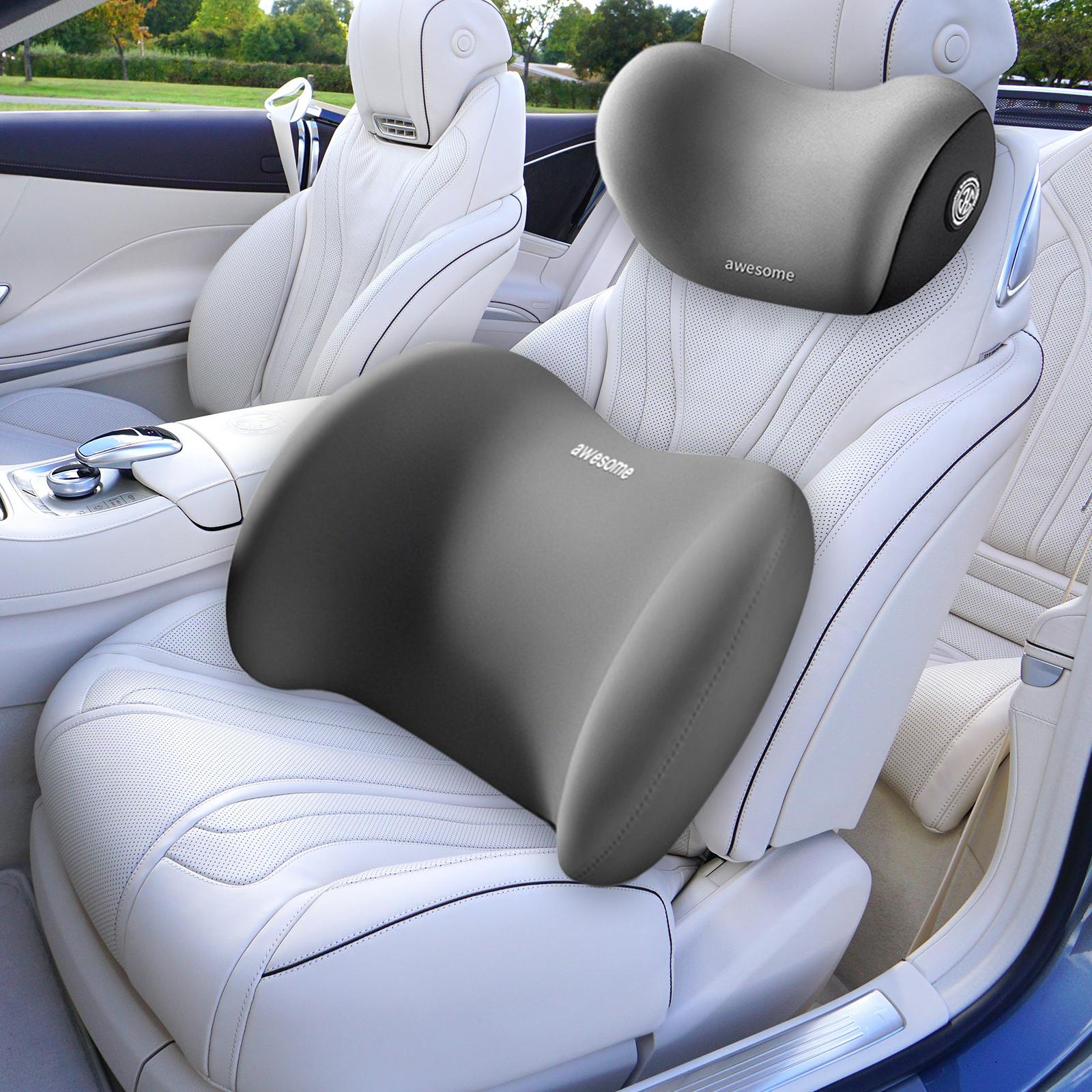 Car Neck Support Pillow and Waist Back Pillow Set for Neck Back Sturdy Grey