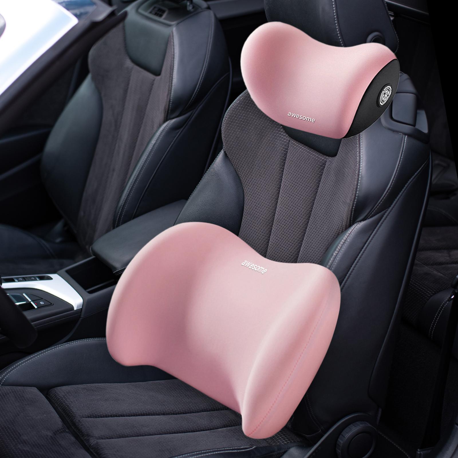 Car Neck Support Pillow and Waist Back Pillow Set for Neck Back Sturdy Pink