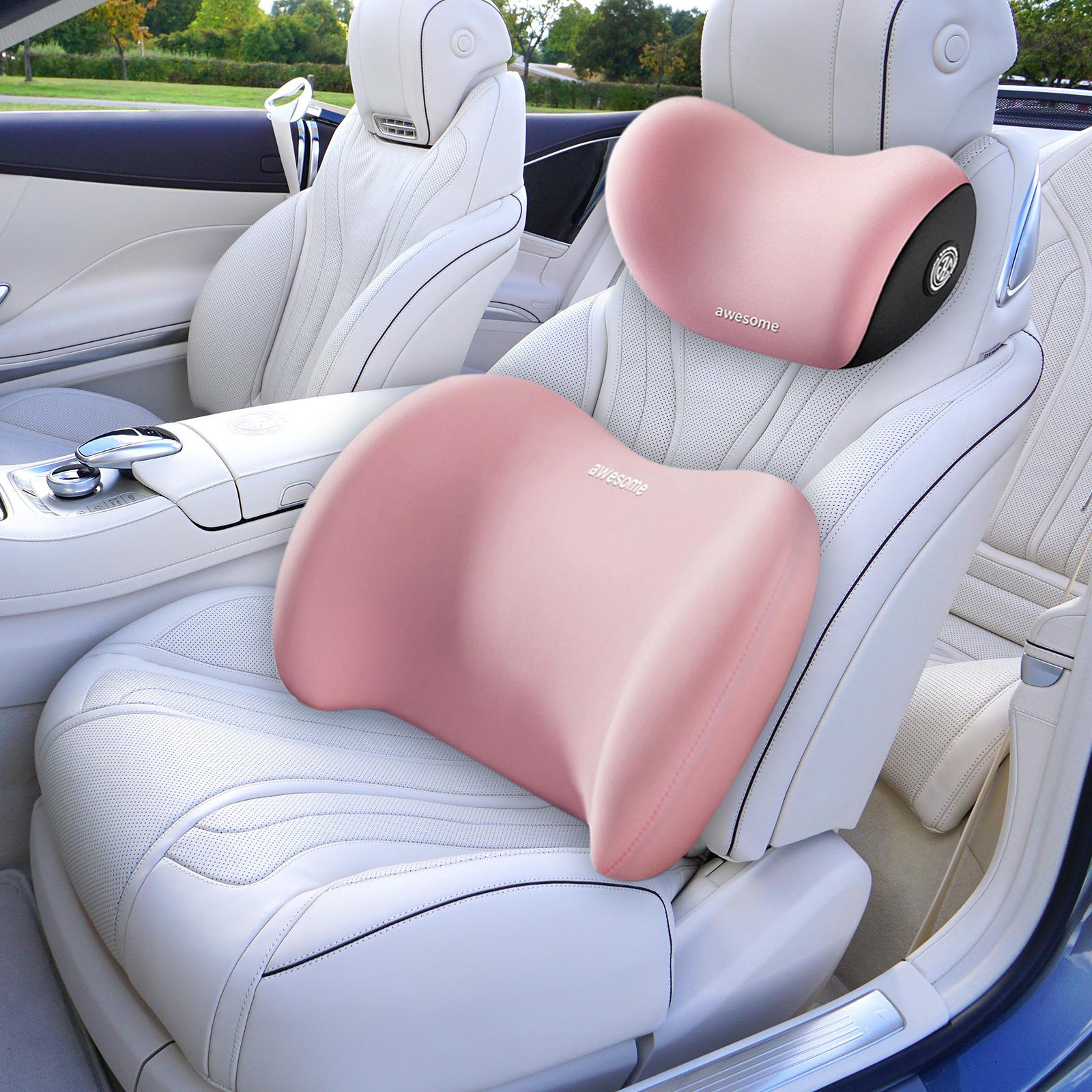 Car Neck Support Pillow and Waist Back Pillow Set for Neck Back Sturdy Pink