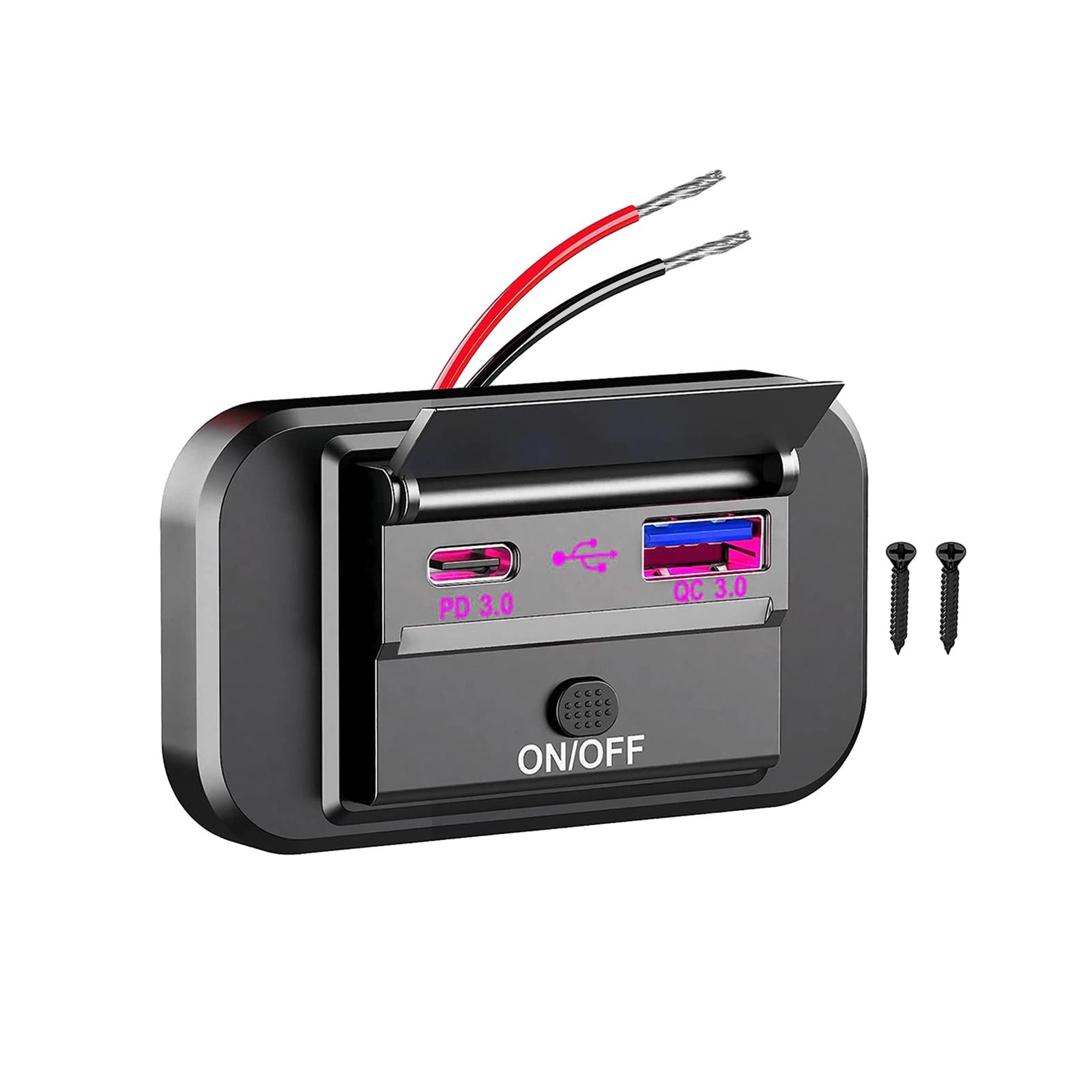 Dual USB Phone Charger Adapter Universal QC3.0 PD3.0 for RV Boat Trucks Red
