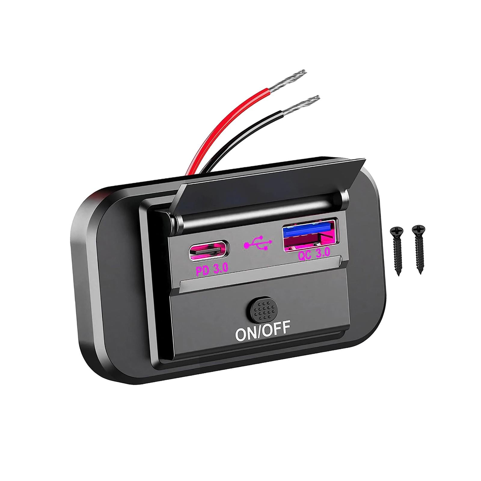 Dual USB Phone Charger Adapter Universal QC3.0 PD3.0 for RV Boat Trucks Red