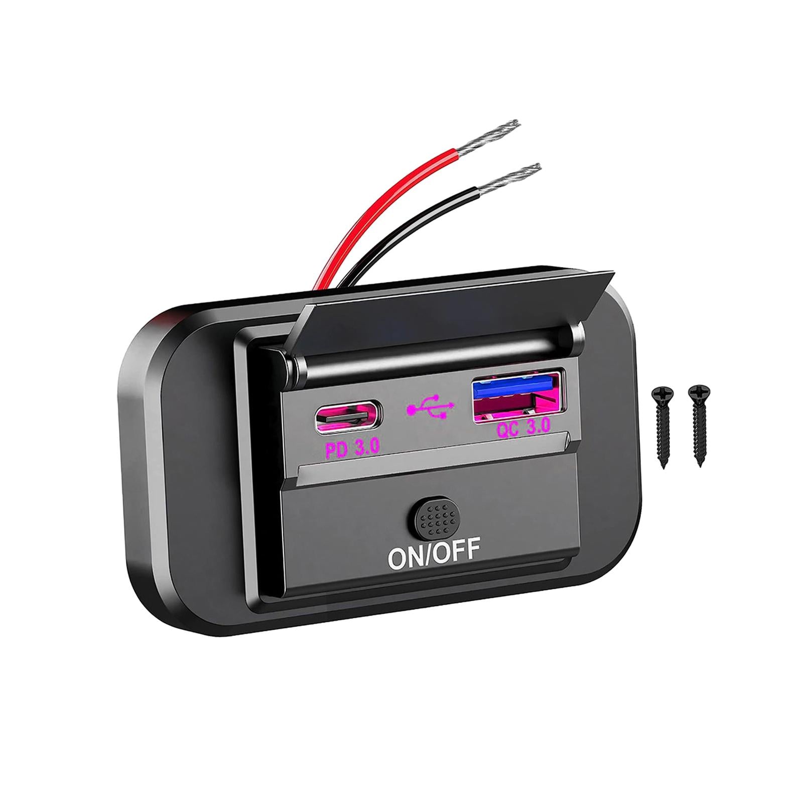 Dual USB Phone Charger Adapter Universal QC3.0 PD3.0 for RV Boat Trucks Red