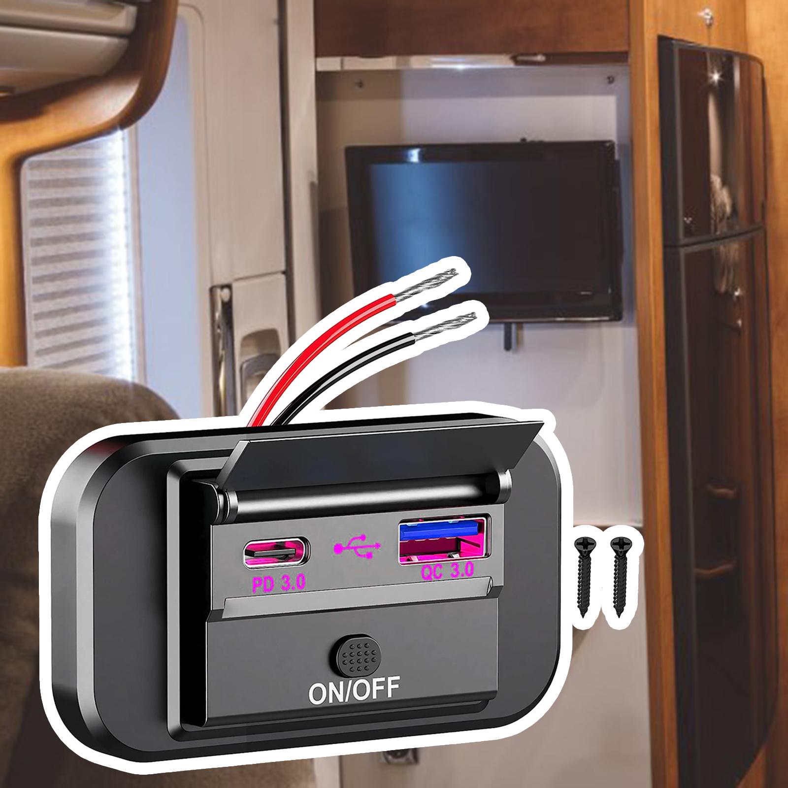 Dual USB Phone Charger Adapter Universal QC3.0 PD3.0 for RV Boat Trucks Red