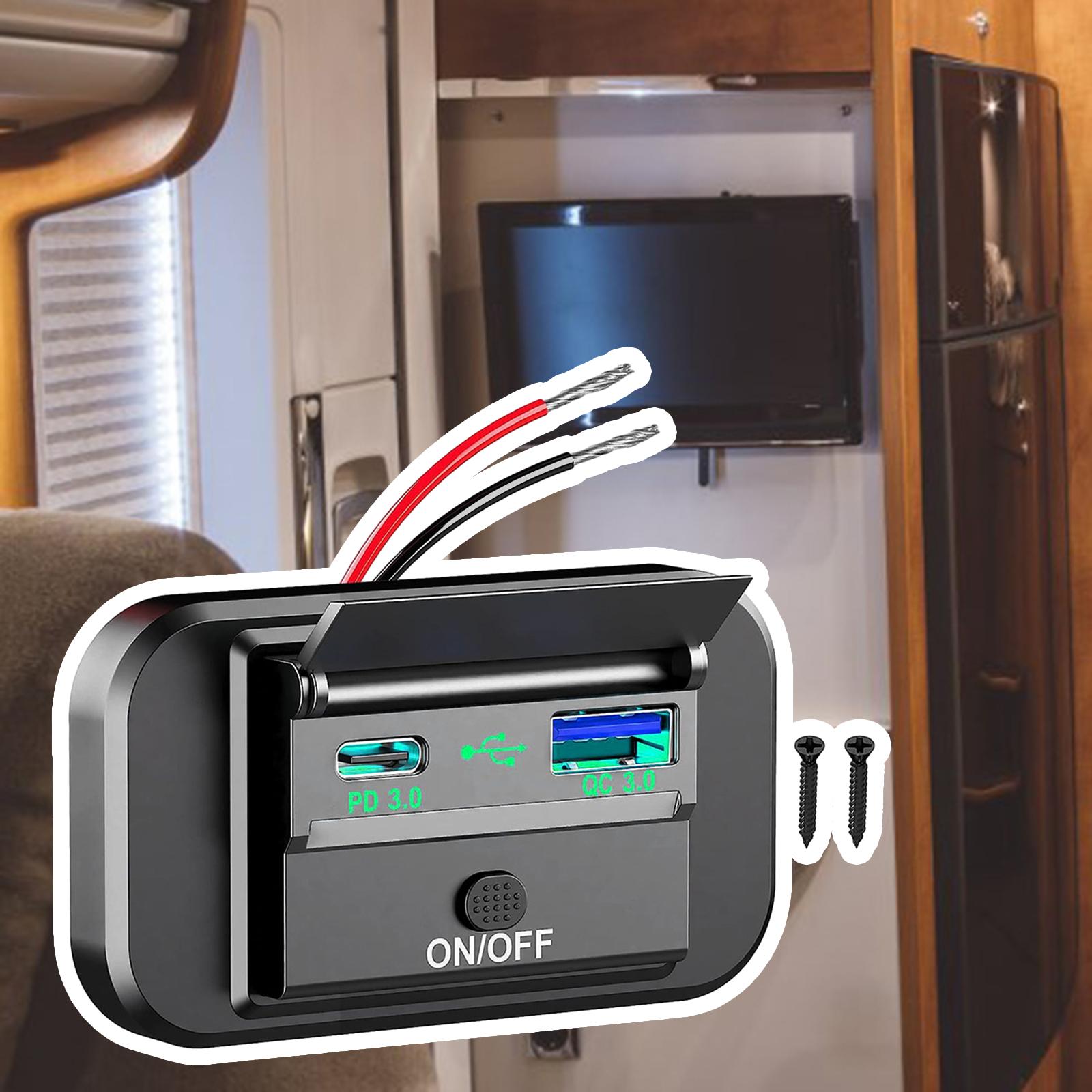 Dual USB Phone Charger Adapter Universal QC3.0 PD3.0 for RV Boat Trucks Green