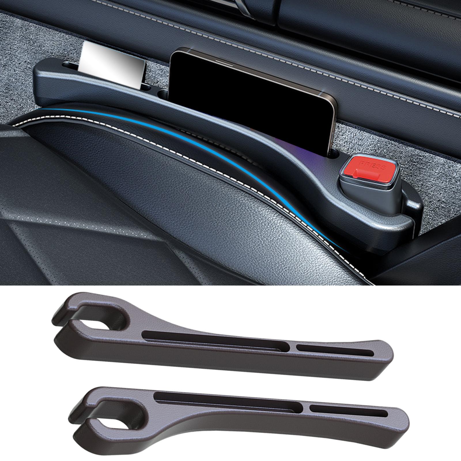 2 Pieces Auto Seat Gap Filler Organizers Auto Console Side Storage Boxes Brown