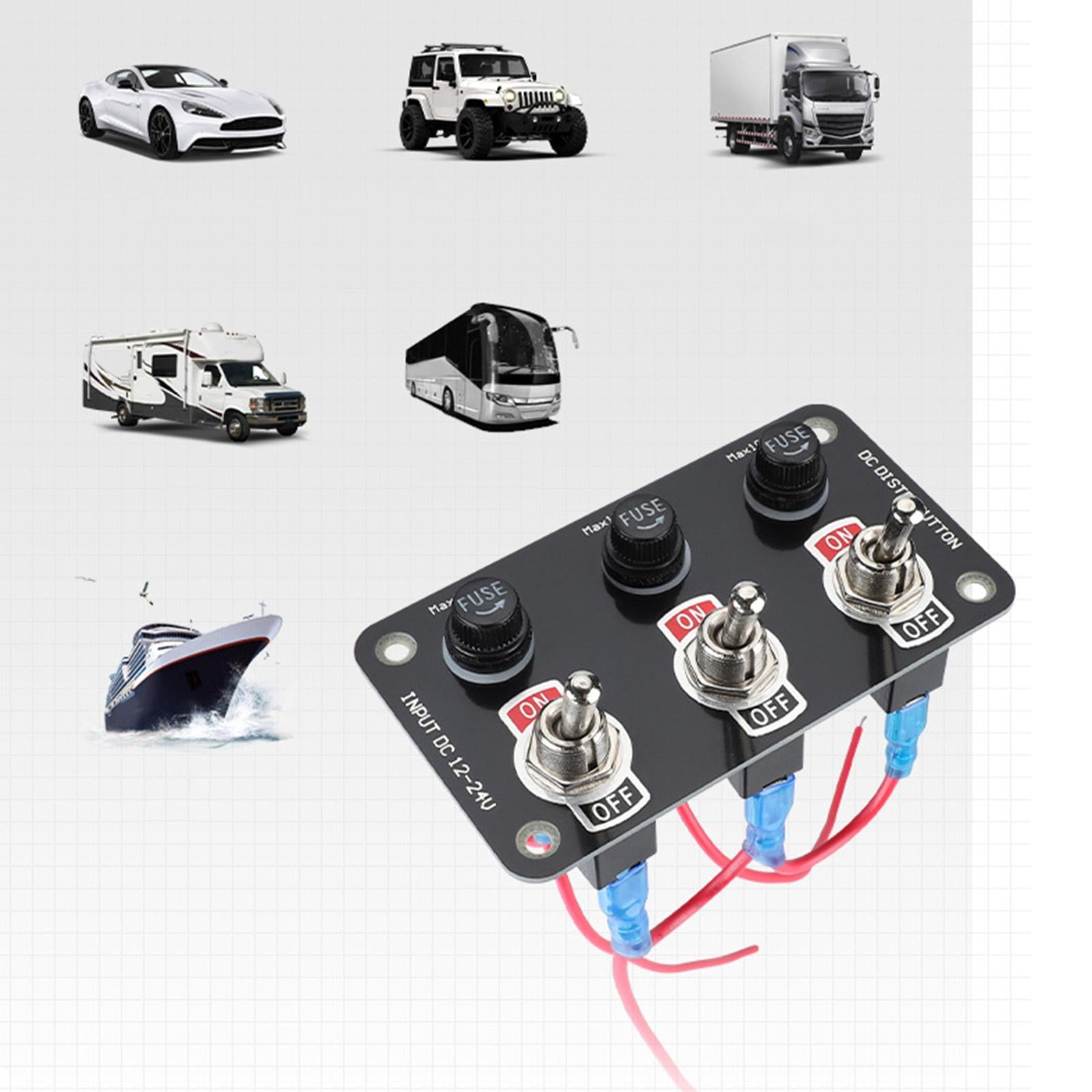 3 Gang Metal 10A Fuse Rocker Switch for Trucks Rvs Vehicle Repair Parts