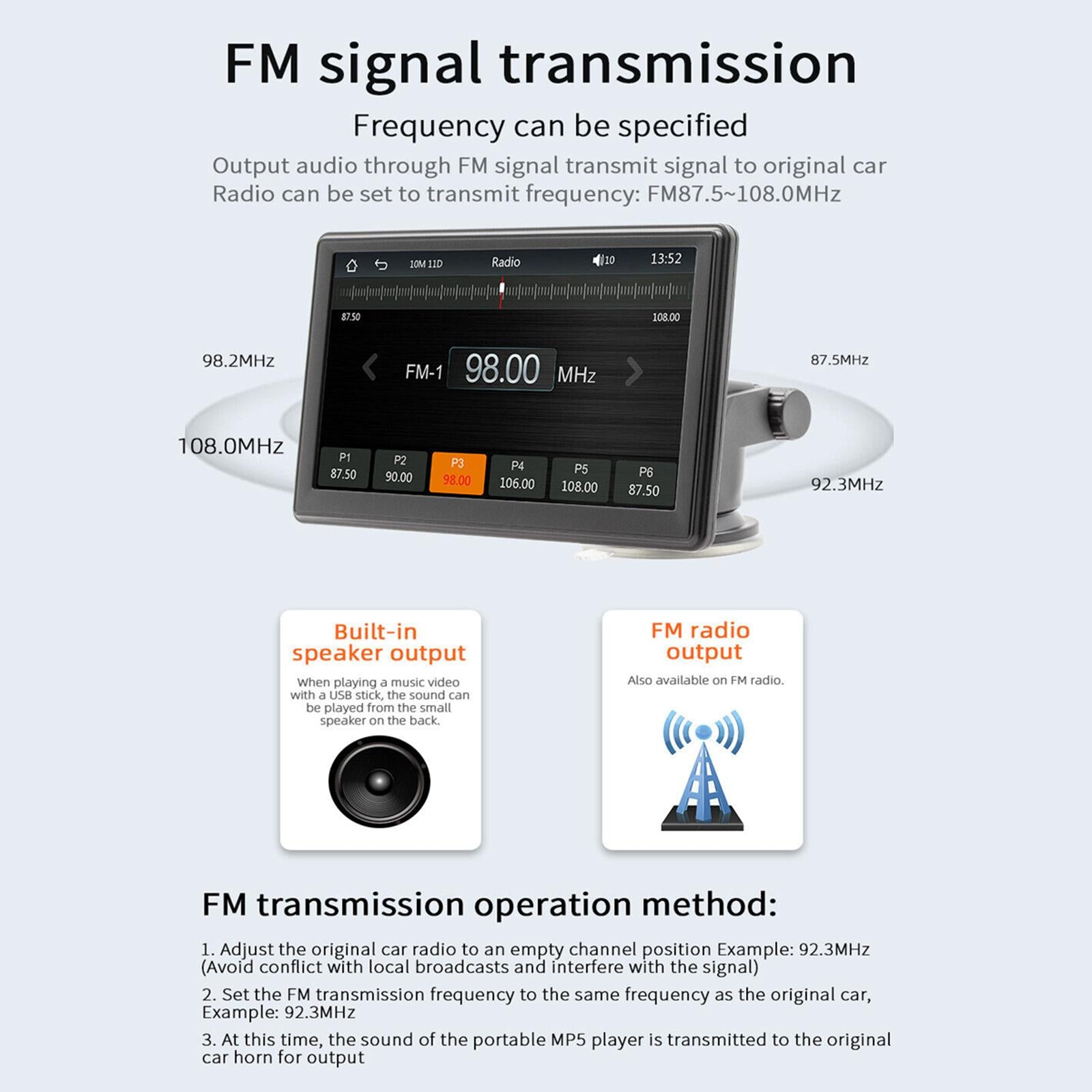 7 Portable Auto Rear View Monitor Kit Map Navigation Lightweight Car Stereo with Camera"