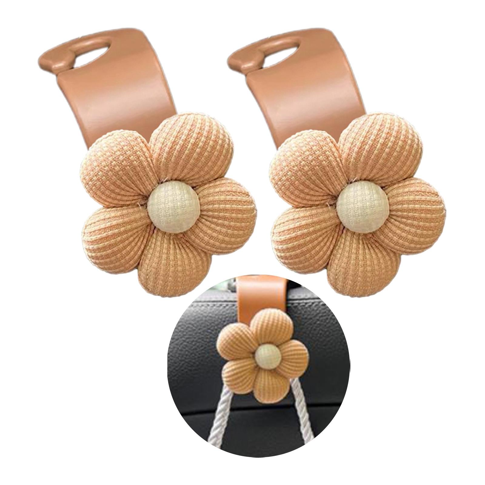 Flower Car Seat Headrest Hook Durable Hanger for Grocery Coat Umbrellas 2pcs Brown