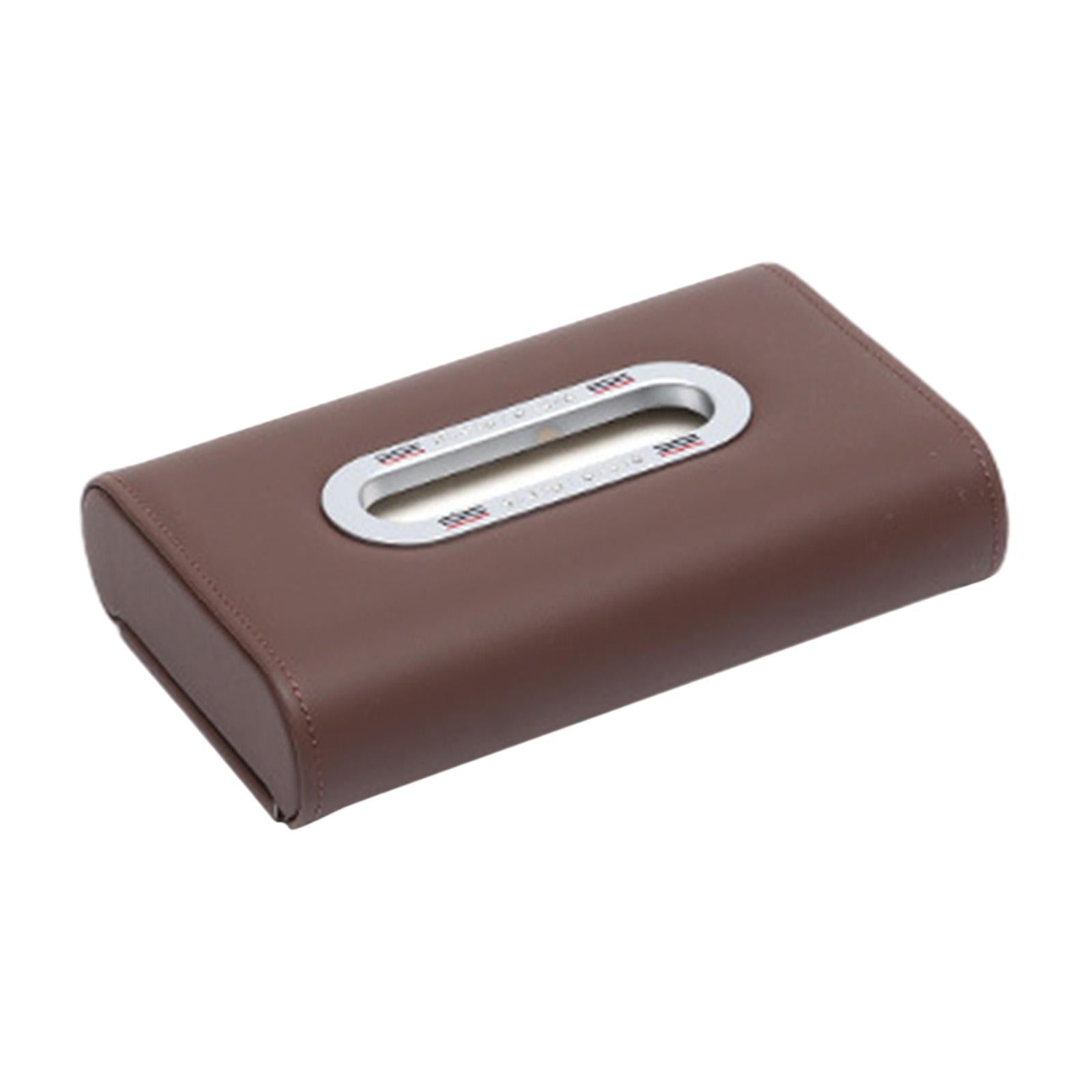 Car Tissue Box Vehicle Tissue Box Tissues Box Cover PU Leather Tissue Holder dark brown