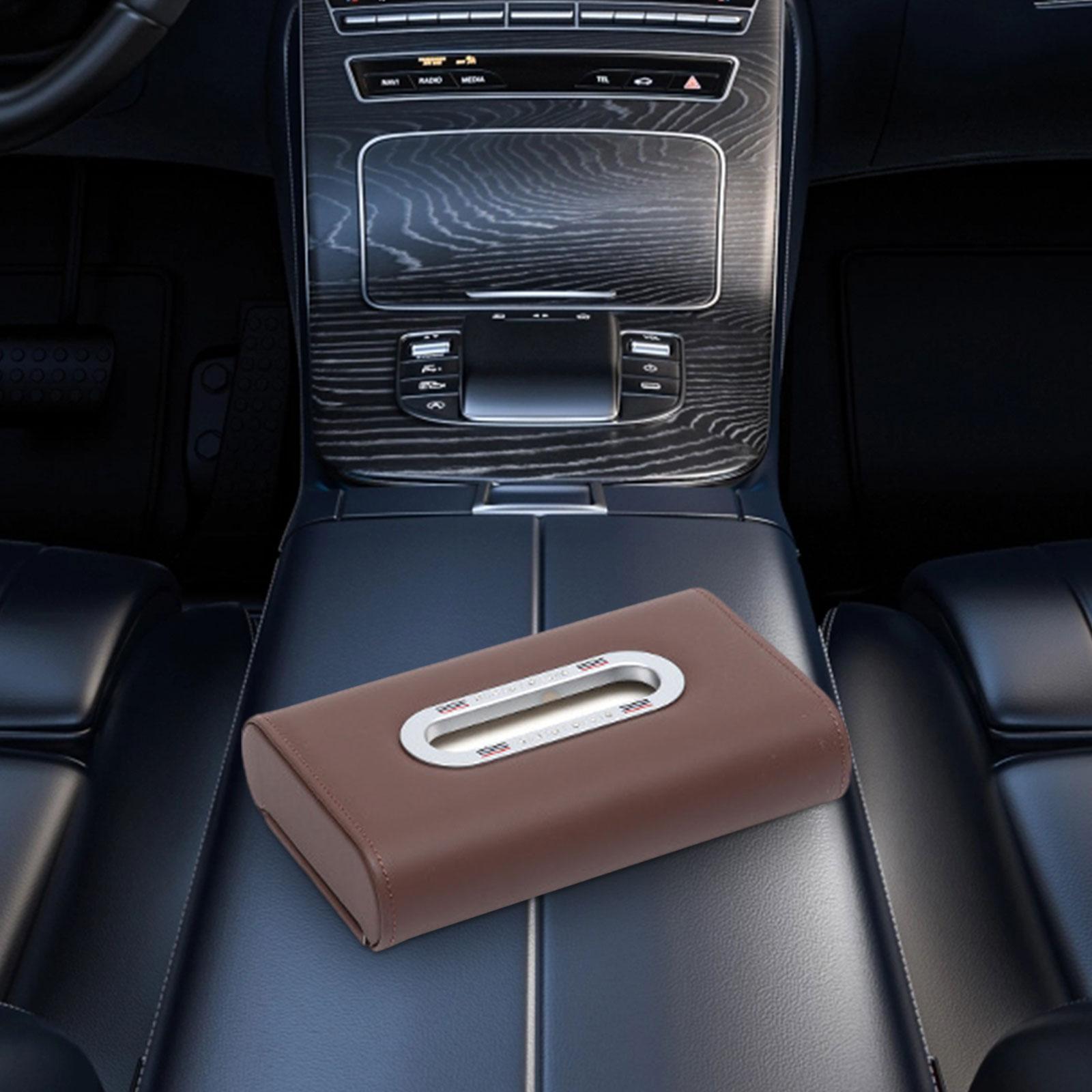 Car Tissue Box Vehicle Tissue Box Tissues Box Cover PU Leather Tissue Holder dark brown