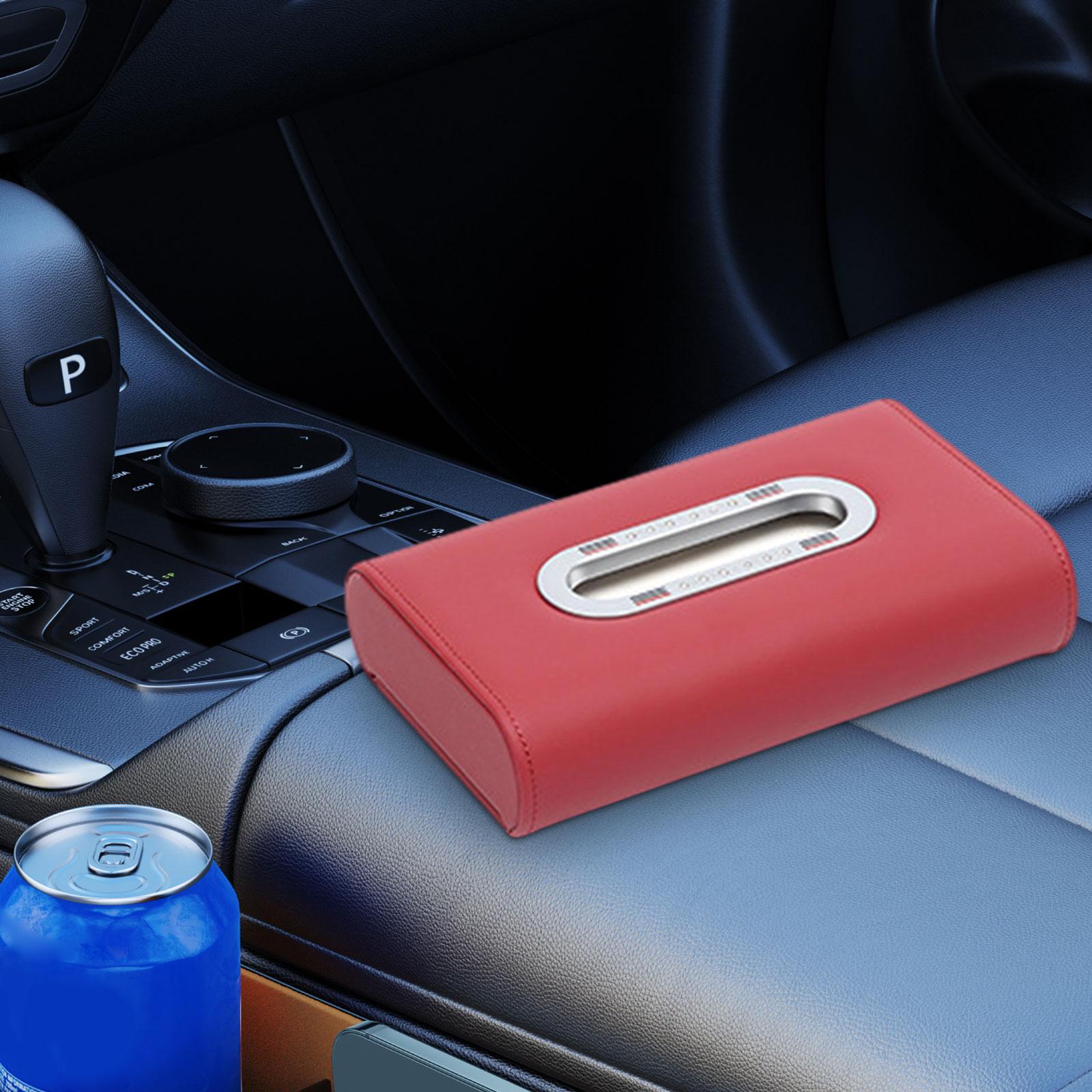 Car Tissue Box Vehicle Tissue Box Tissues Box Cover PU Leather Tissue Holder red