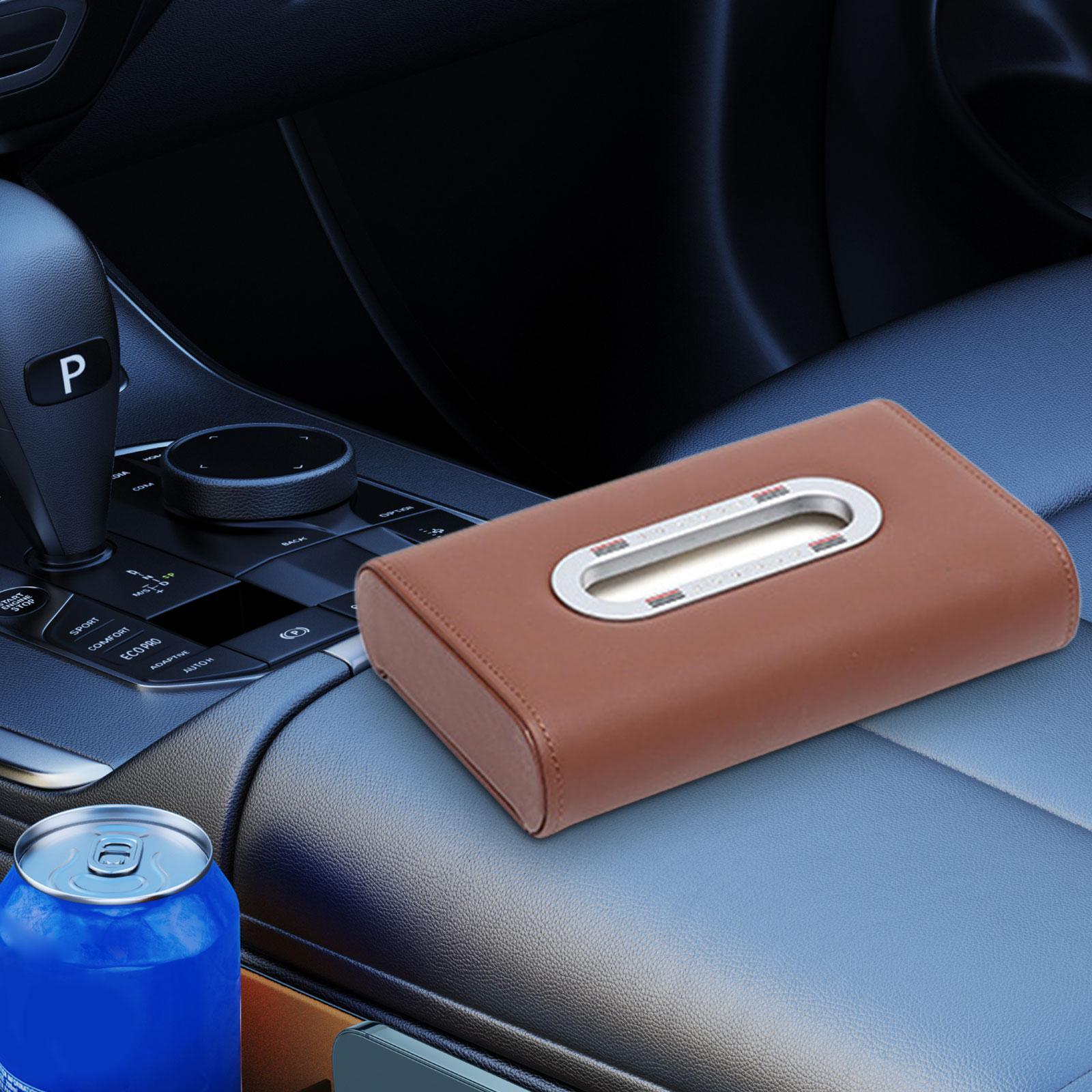 Car Tissue Box Vehicle Tissue Box Tissues Box Cover PU Leather Tissue Holder saddle brown