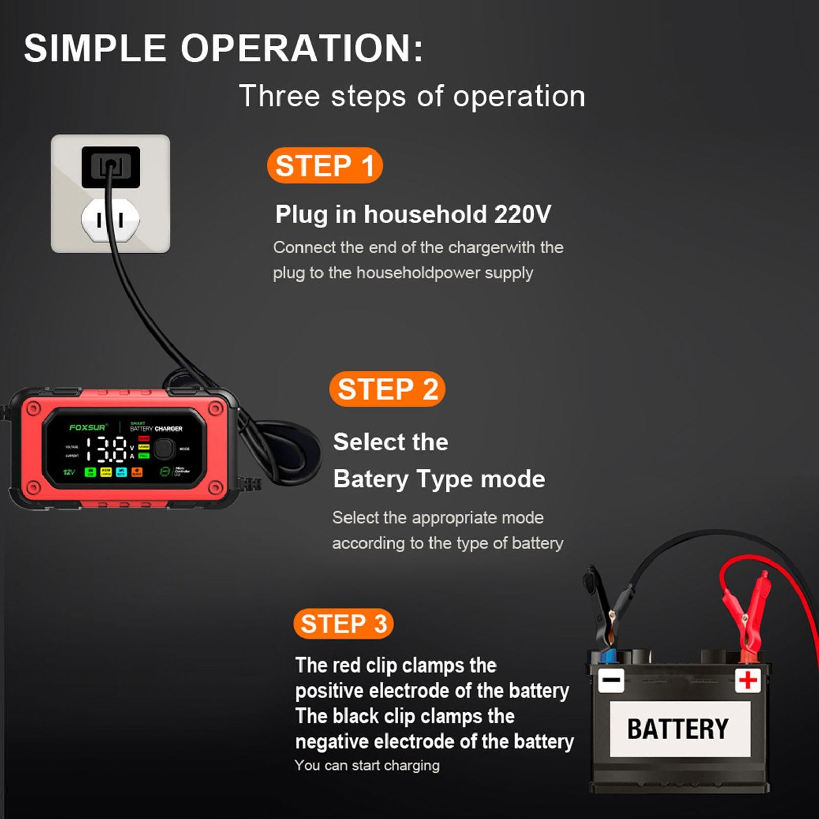 Smart Car Battery Charger Large Screen Colors Smart Battery Trickle Charger red