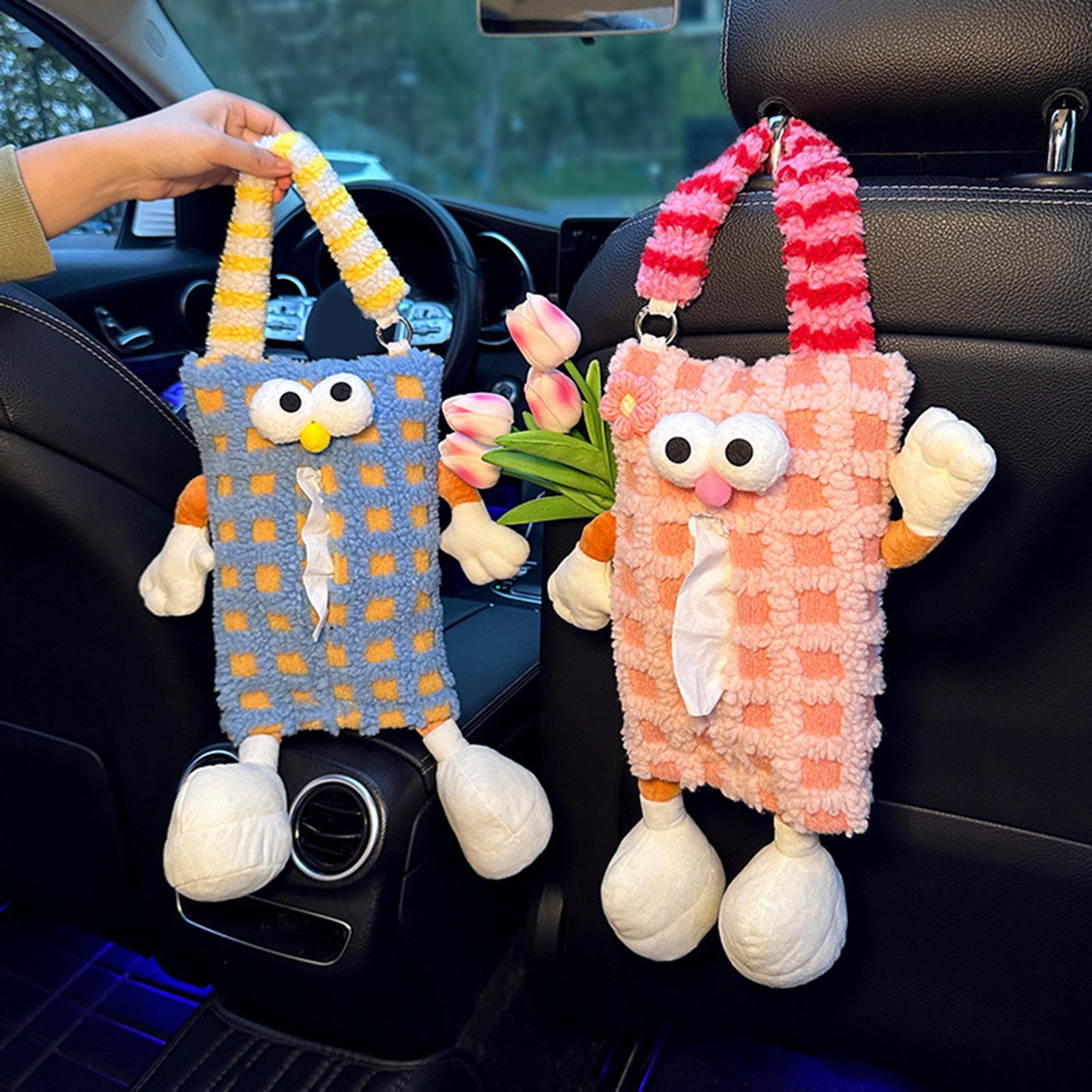 Plush Cartoon Car Tissue Holder Creative Automotive Accessories Paper Holder Blue
