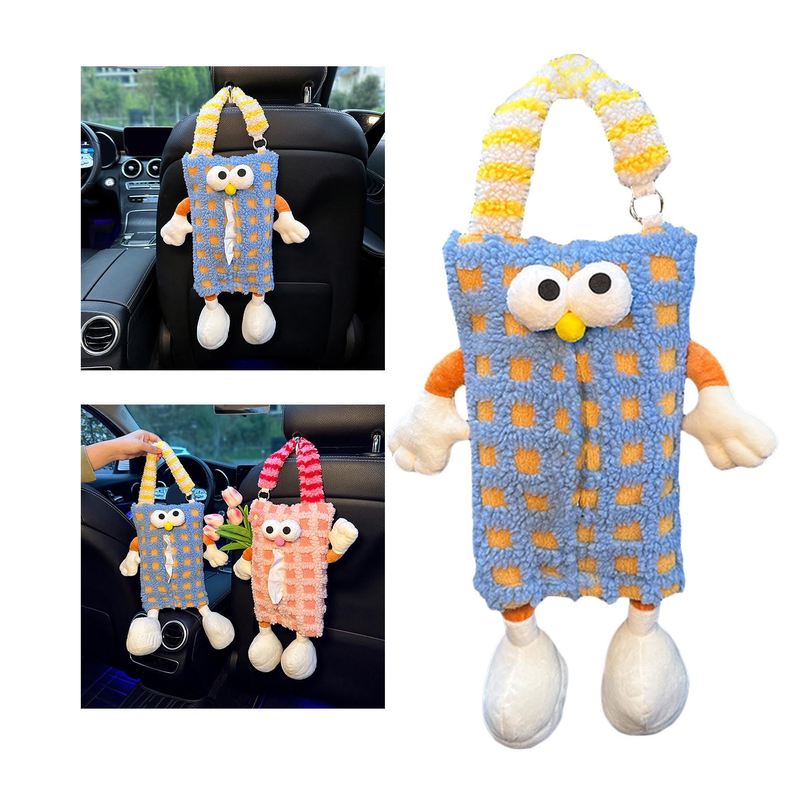 Plush Cartoon Car Tissue Holder Creative Automotive Accessories Paper Holder Blue