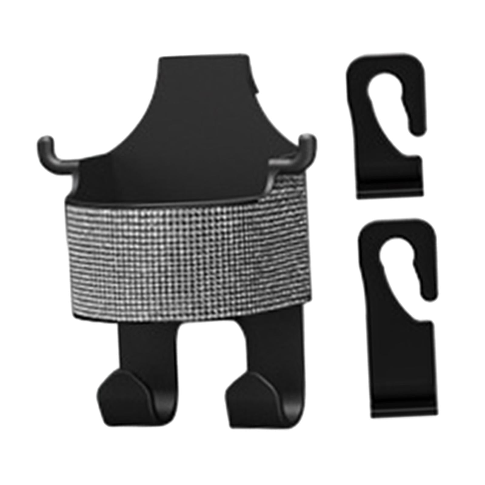 Car Seat Back Hook Cup Holder Seat Back Organizer Box for Bottle Snacks White Rhinestones