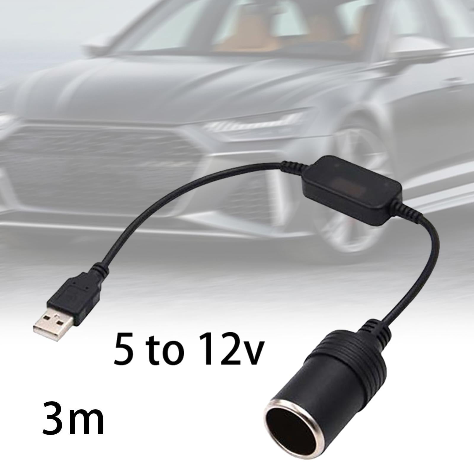 USB A Male to 12V Car Cigarette Lighter Socket Female Converter Cable 10W 3 meters