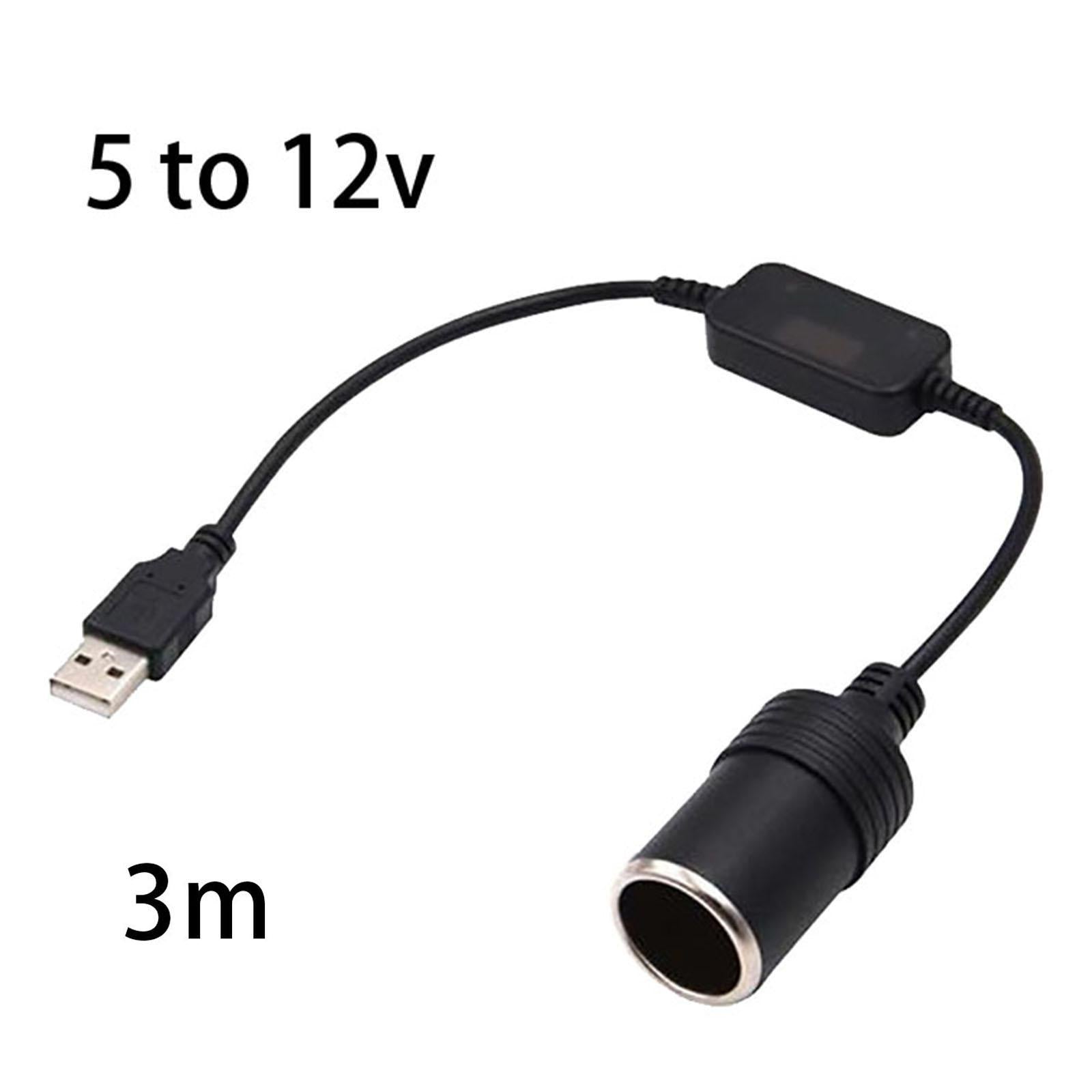 USB A Male to 12V Car Cigarette Lighter Socket Female Converter Cable 10W 3 meters