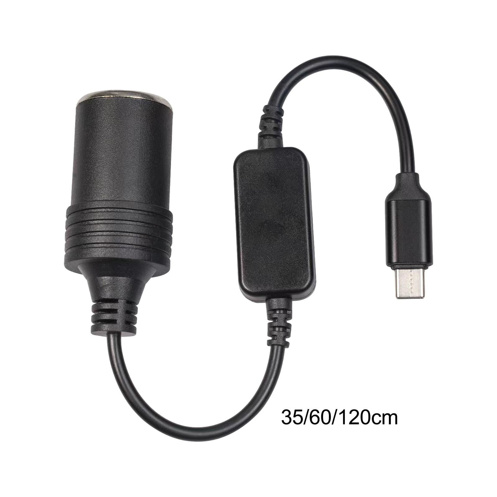 2xUSB C Male to 12V Car Cigarette Lighter Socket Female Converter Cable 12W 0.35m