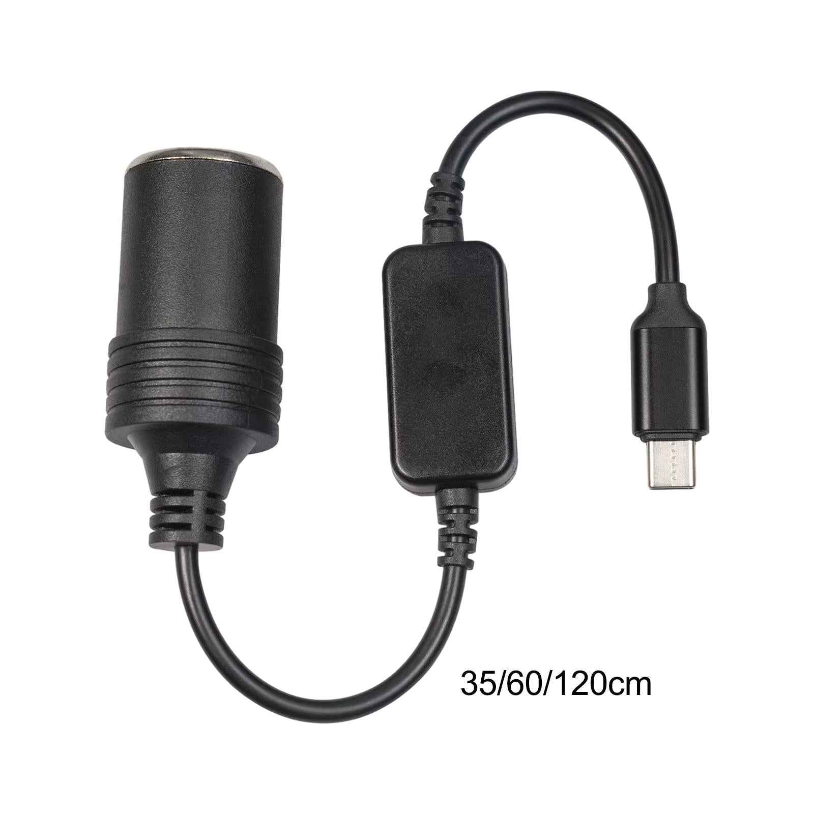 USB C Male to 12V Car Cigarette Lighter Socket Female Converter Cable 12W 0.35m