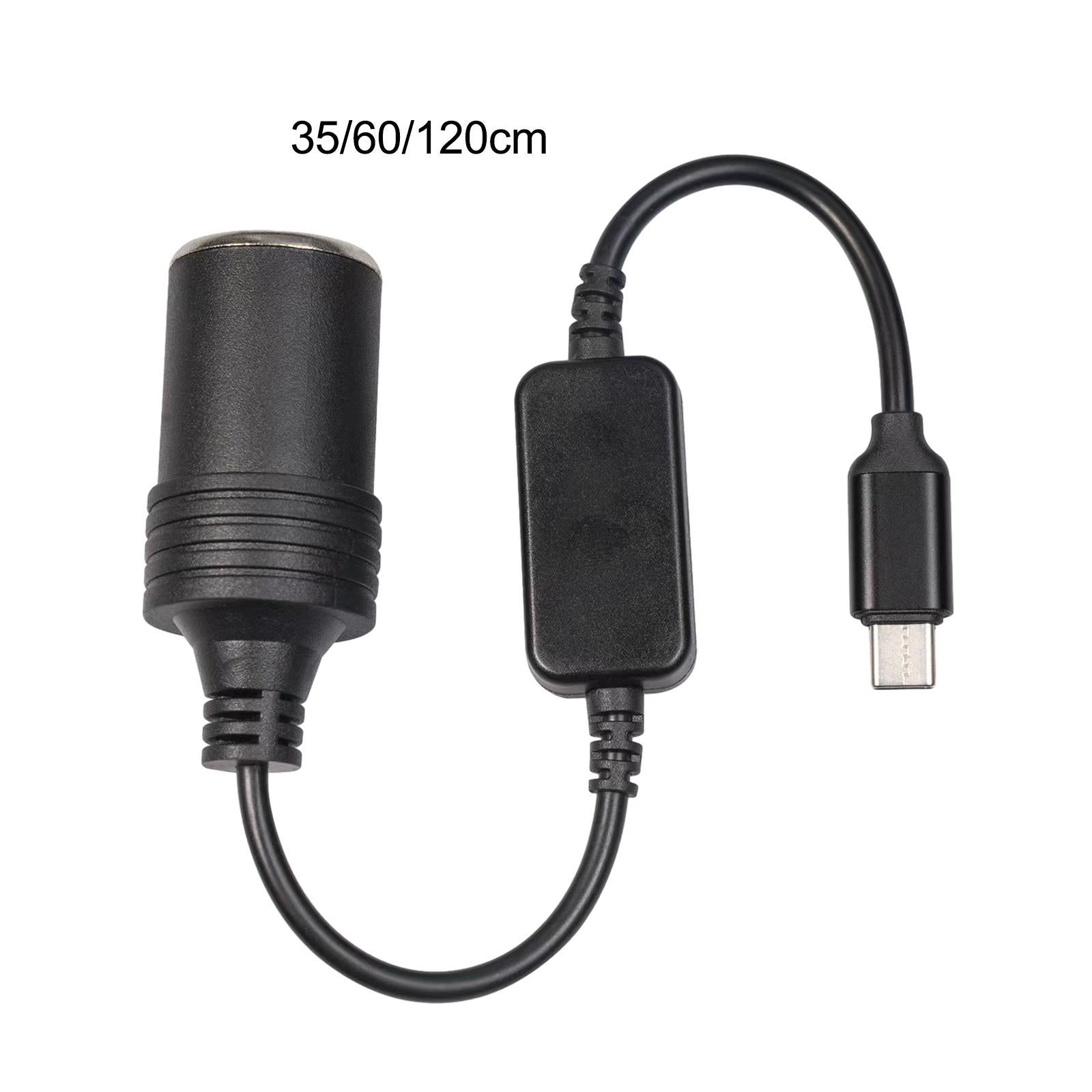 2xUSB C Male to 12V Car Cigarette Lighter Socket Female Converter Cable 12W 0.35m