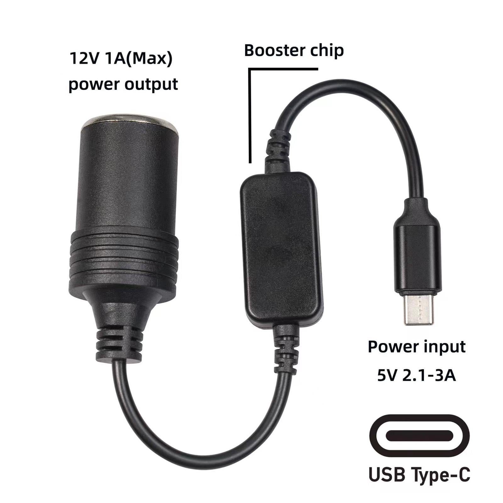 2xUSB C Male to 12V Car Cigarette Lighter Socket Female Converter Cable 12W 0.35m