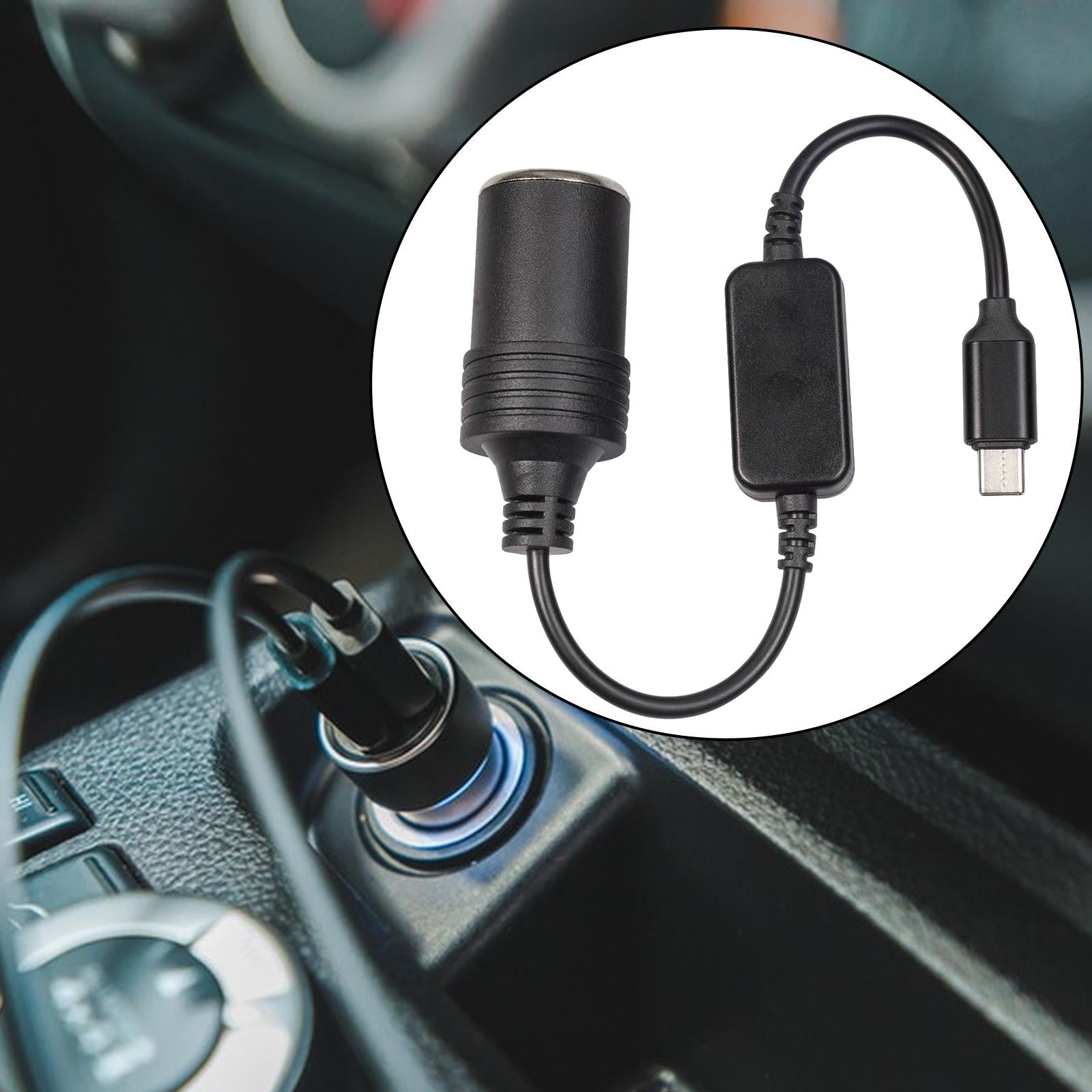 4xUSB C Male to 12V Car Cigarette Lighter Socket Female Converter Cable 12W 1.2m