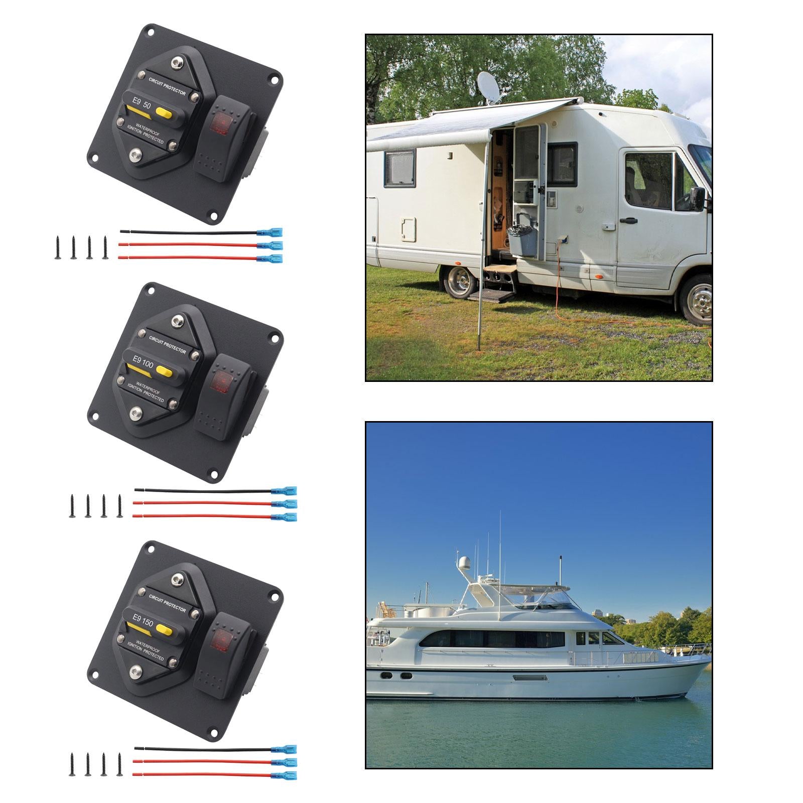 Automotive Boat Marine E9 Circuit Breaker Compact Sturdy 1/4” Threaded Studs 50A