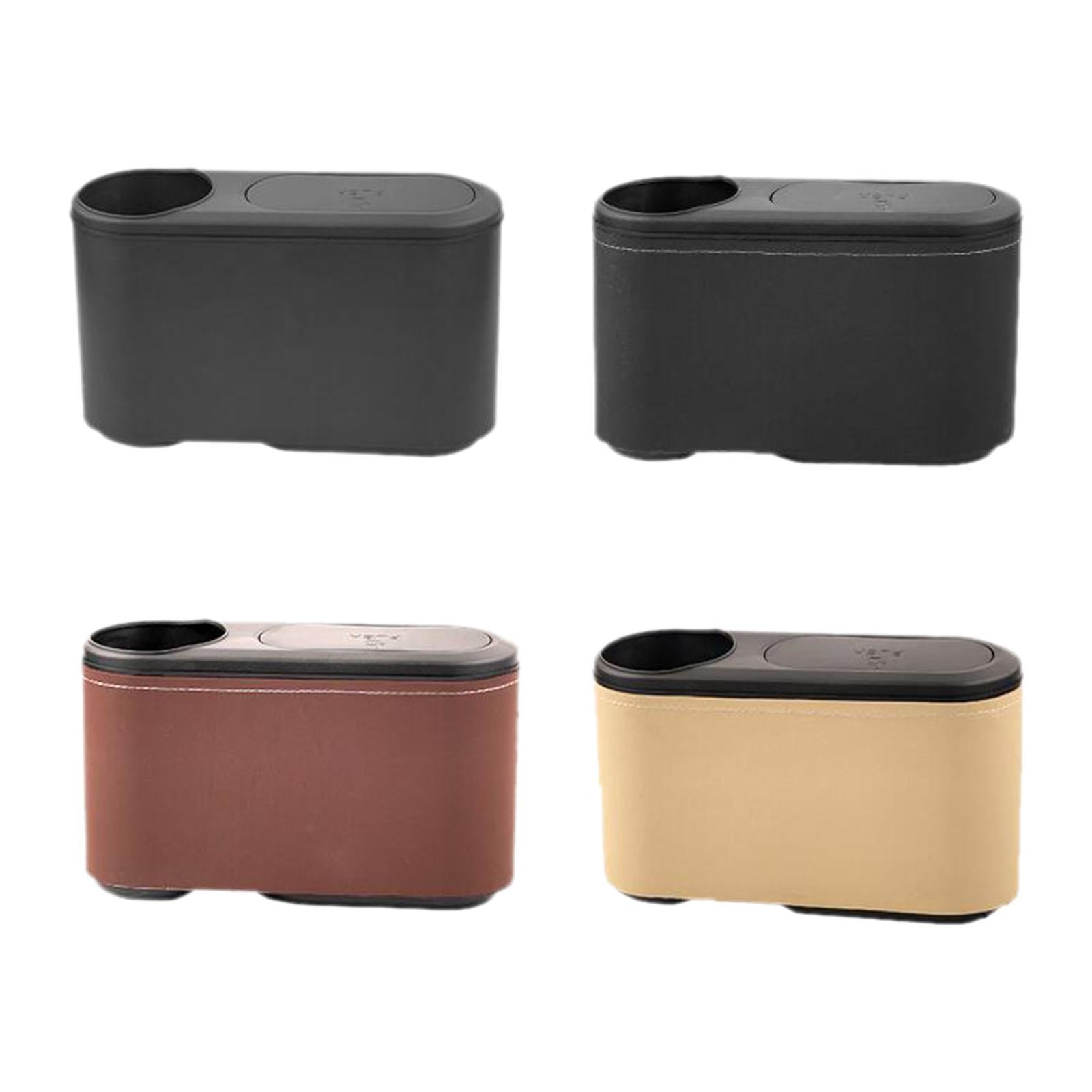 Car Trash Can with Lid Auto Accessories Trash Container for Keys Bottle Black Plastic